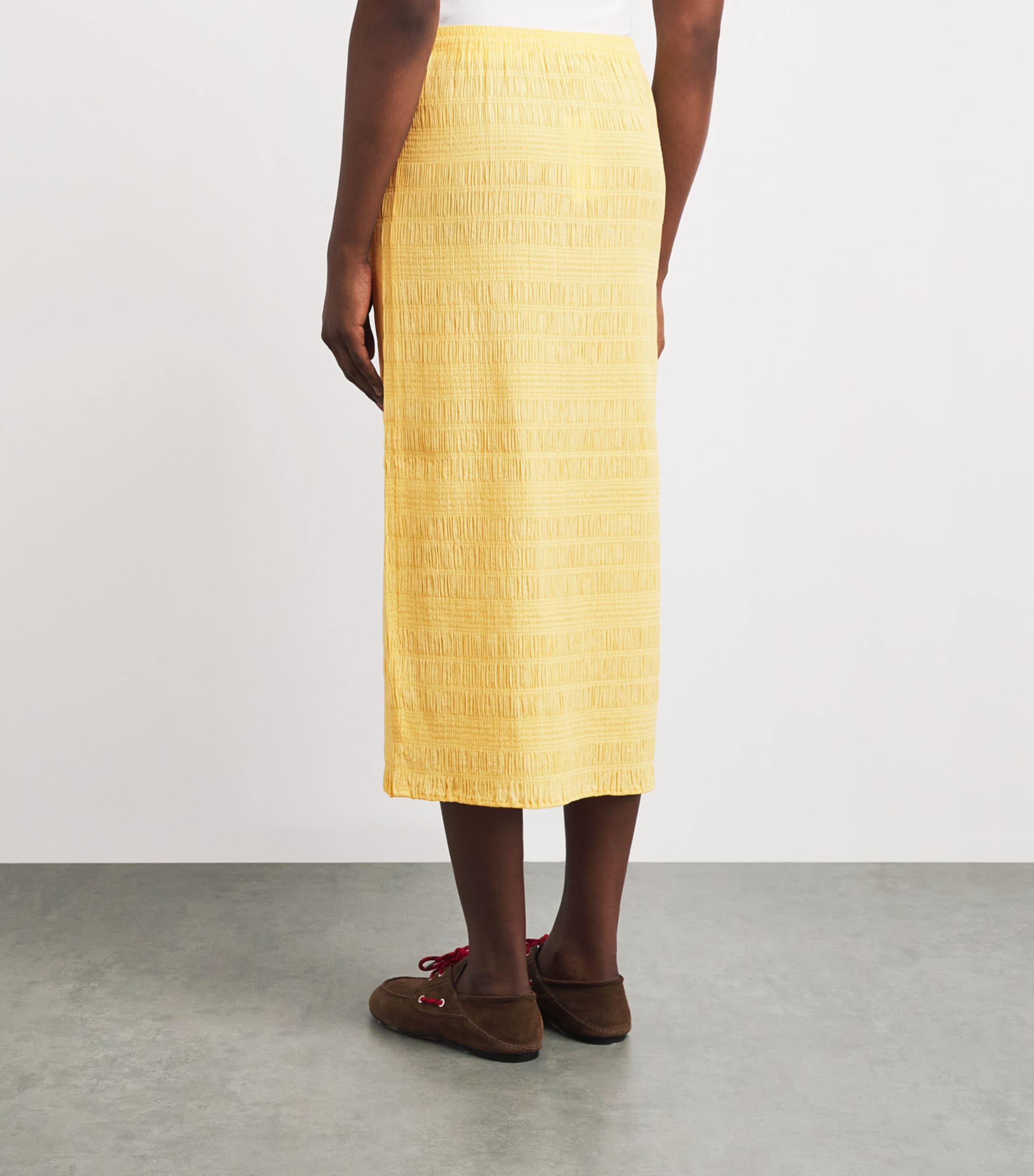 Polo Ralph Lauren Womens Smocked Midi Skirt Banana Peel Image 5