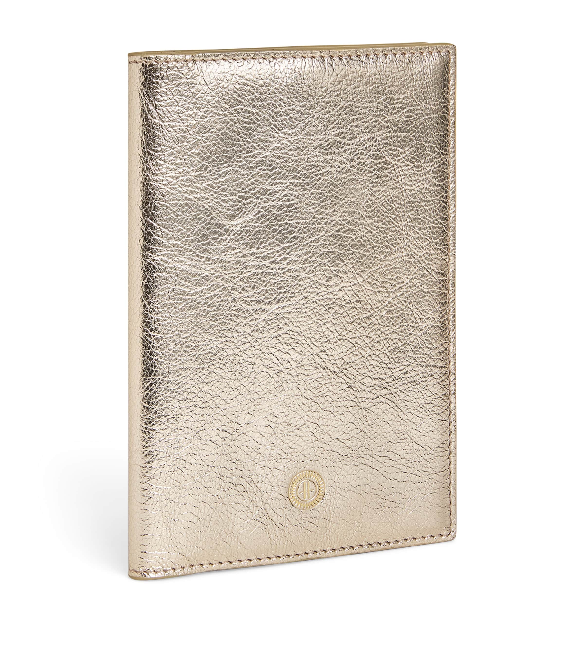 Harrods Leather Passport Holder In Gold