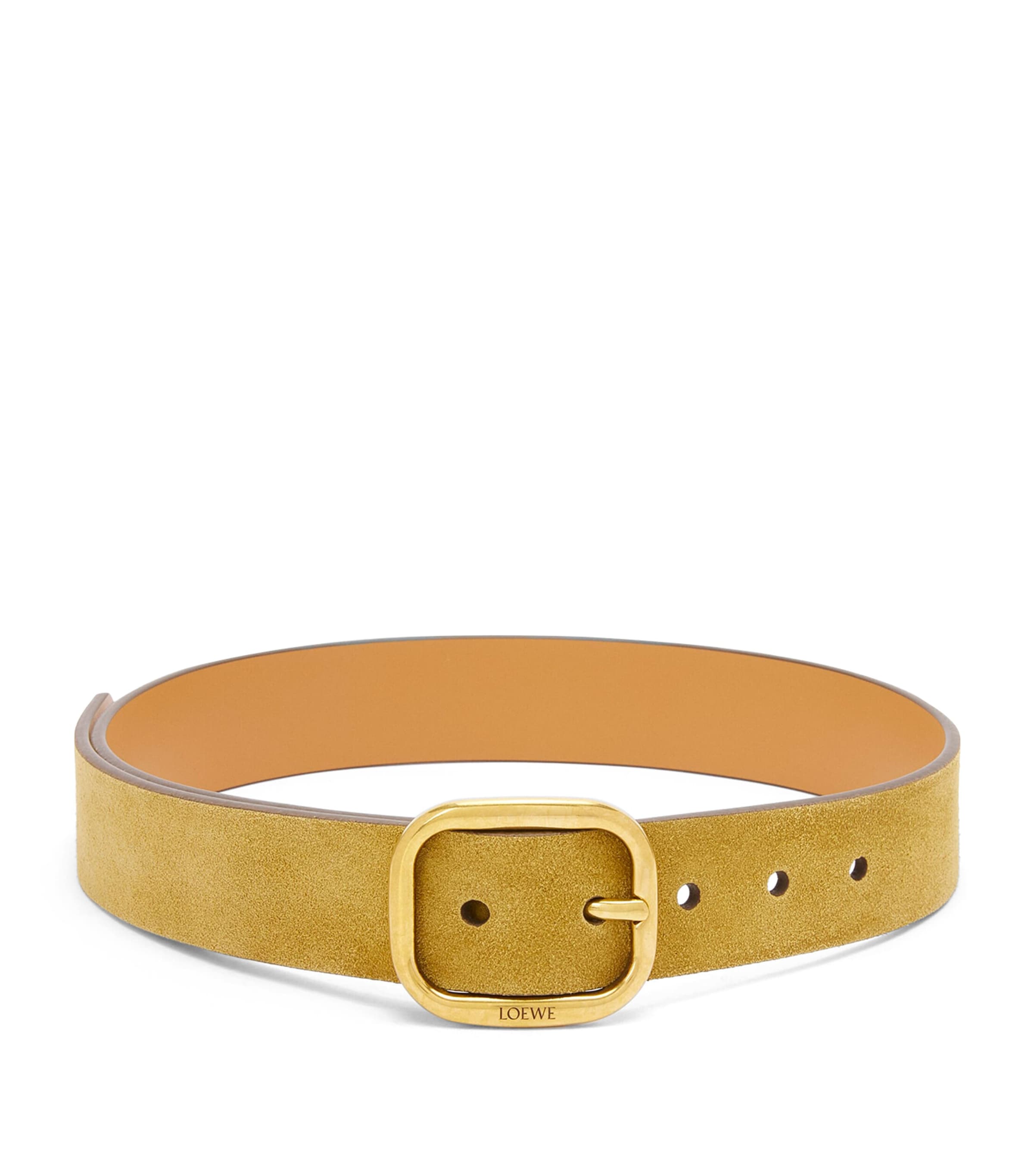 Shop Loewe Suede Logo Belt In Gold