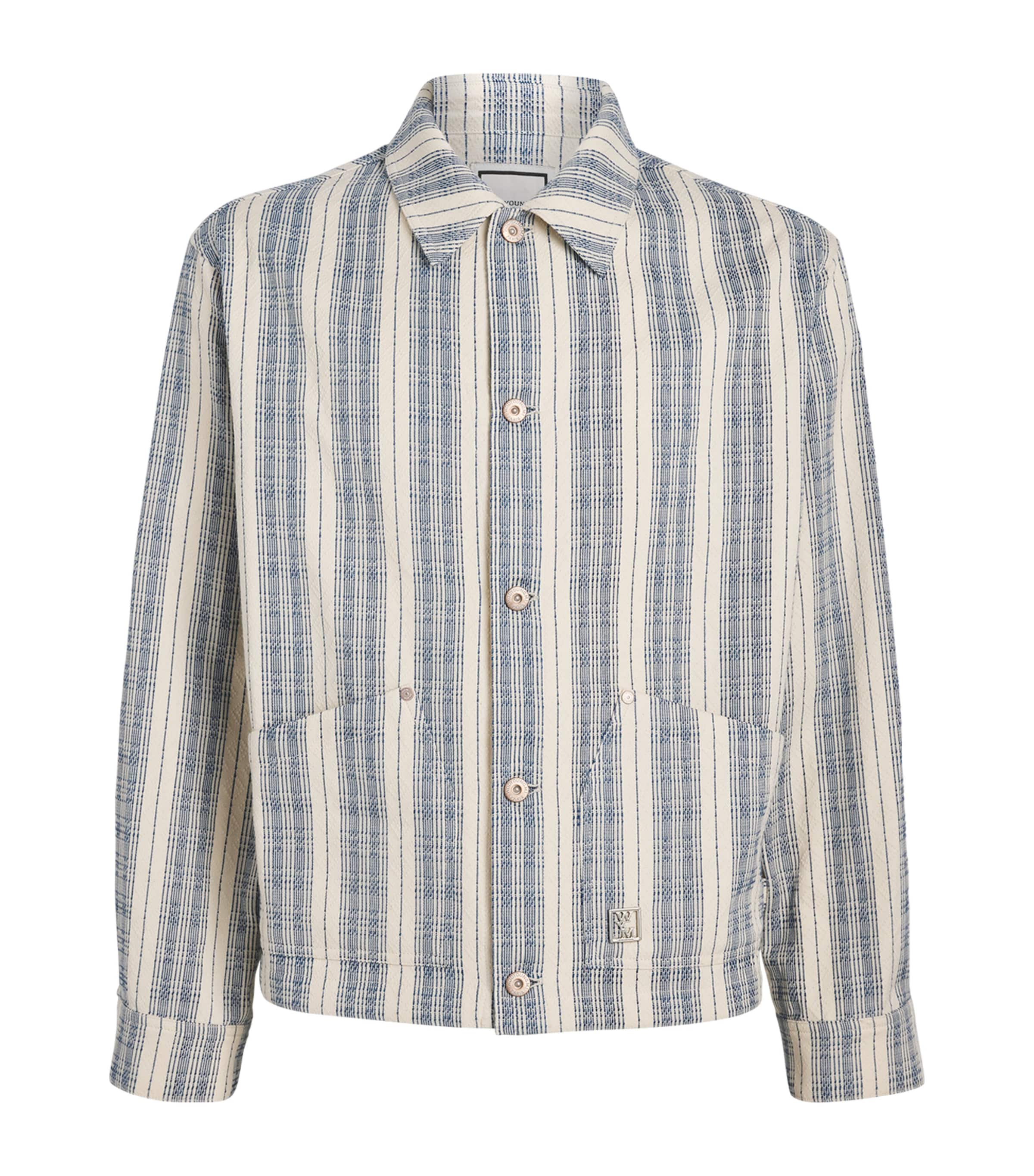 Wooyoungmi Mens Cotton Textured Stripe Shirt White Image 1
