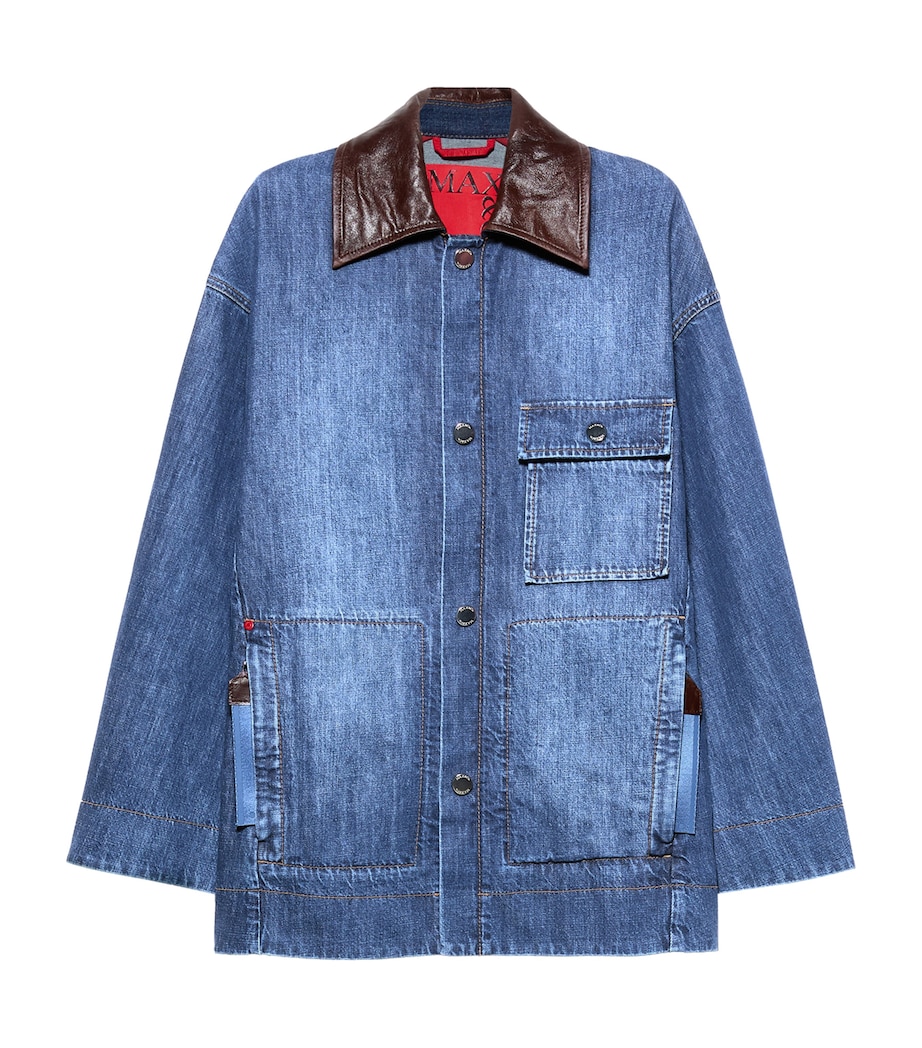 MAX&Co. Womens Contrast-Collar Denim Jacket Navy Image 1
