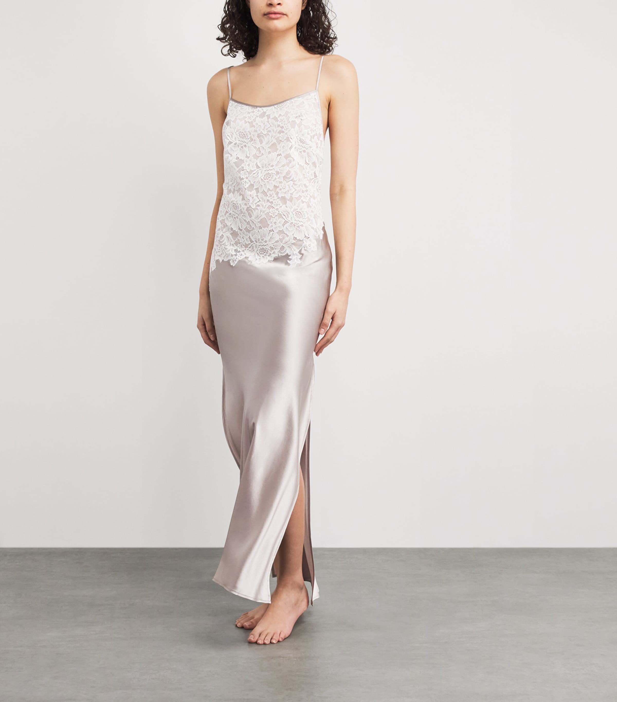 Marjolaine Womens Mulberry Silk Carmela Slip Dress Gris/naturel Image 2