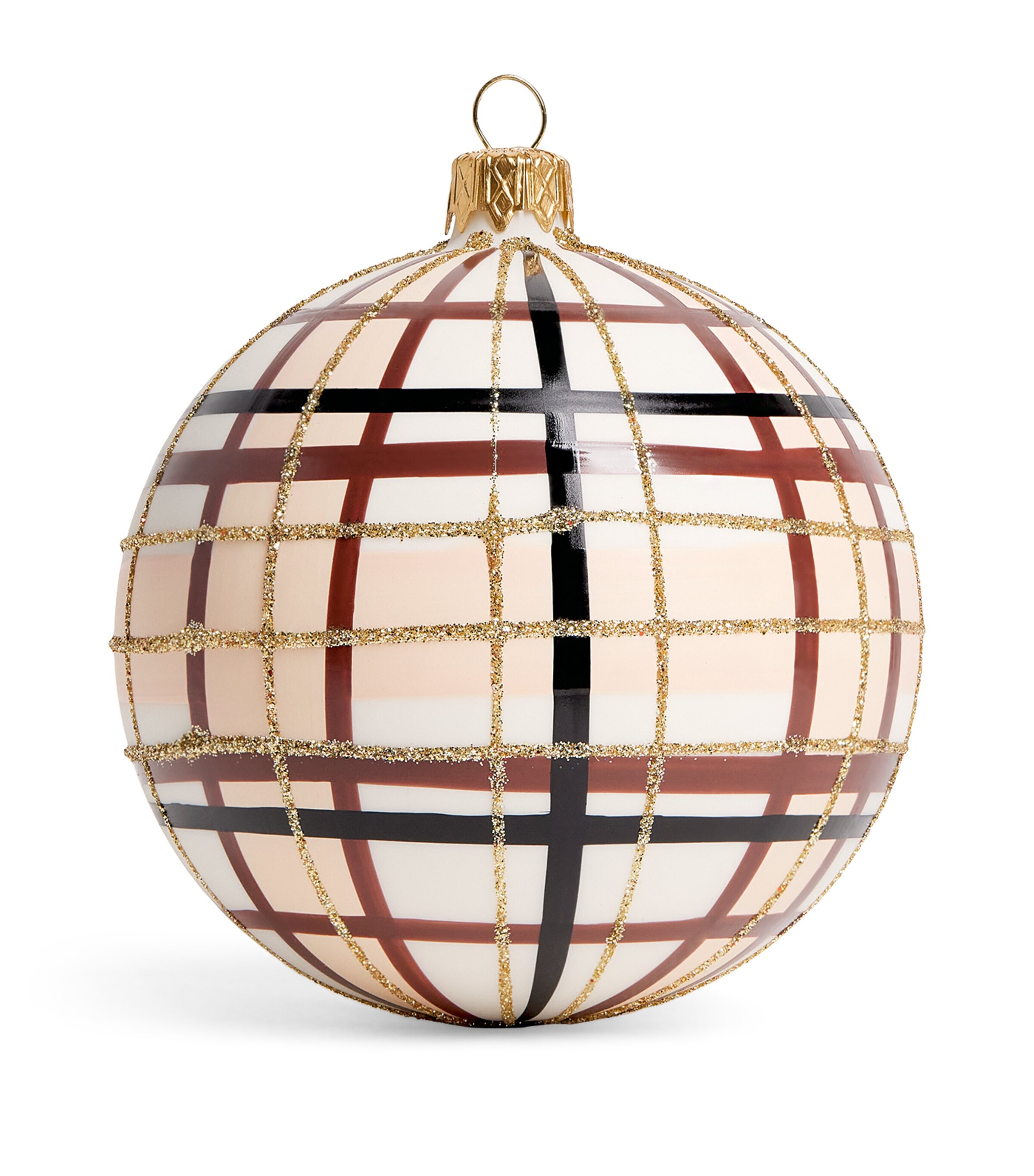 Harrods Glass Tartan Bauble Matt White Image 1
