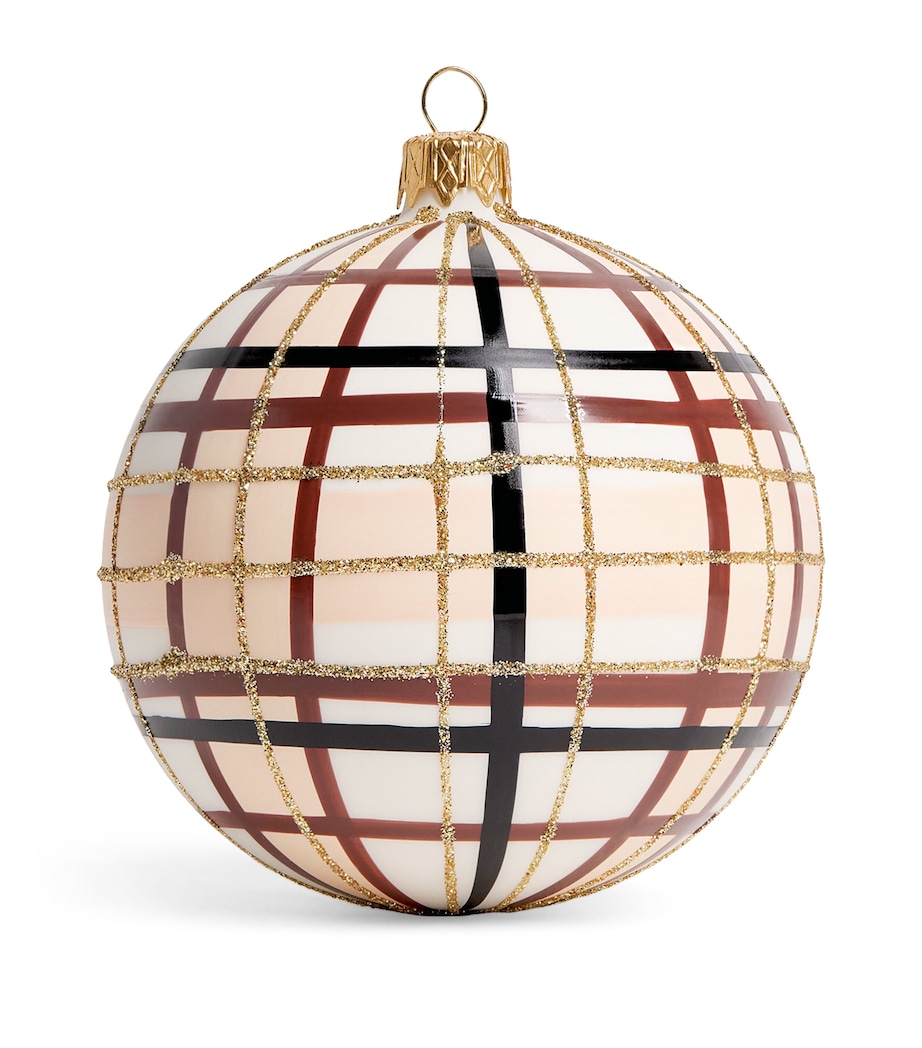 Harrods Glass Tartan Bauble Matt White Image 1