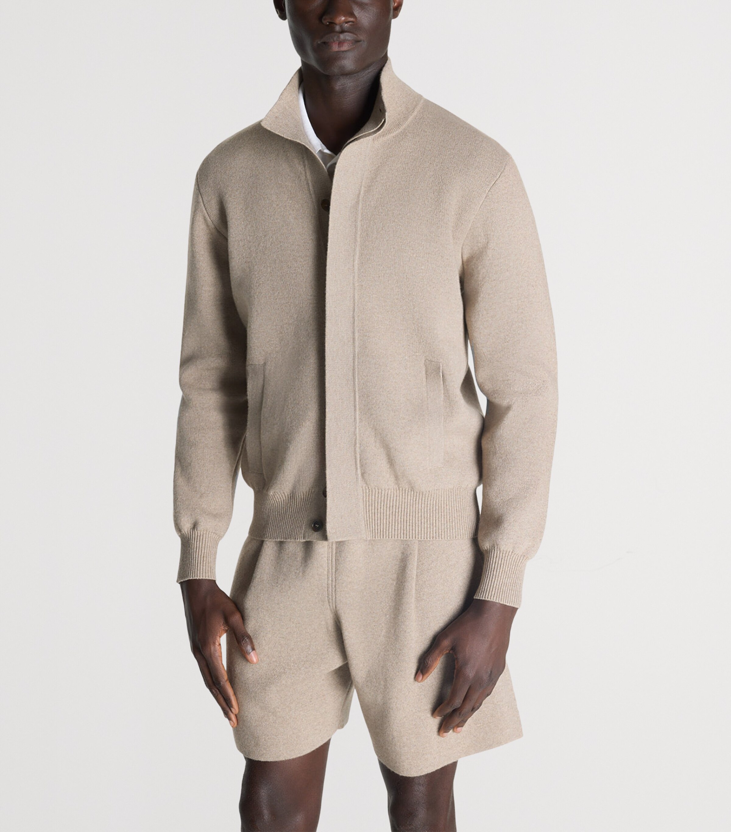 Dunhill Mens Cotton-Cashmere Athluxury Bomber Jacket Natural Image 3