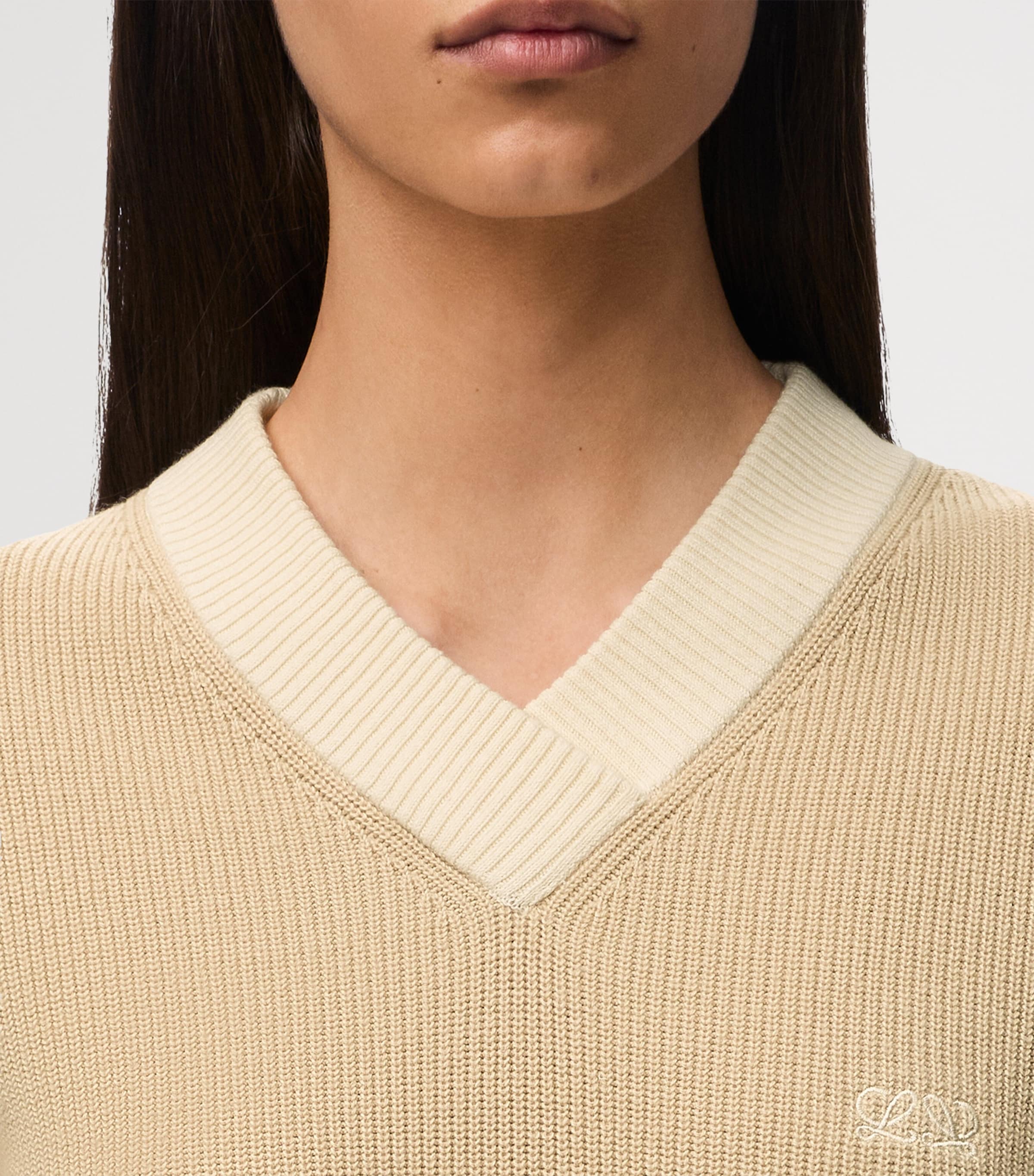 LOEWE Beige Cotton-Wool V-Neck Sweater | Harrods UK