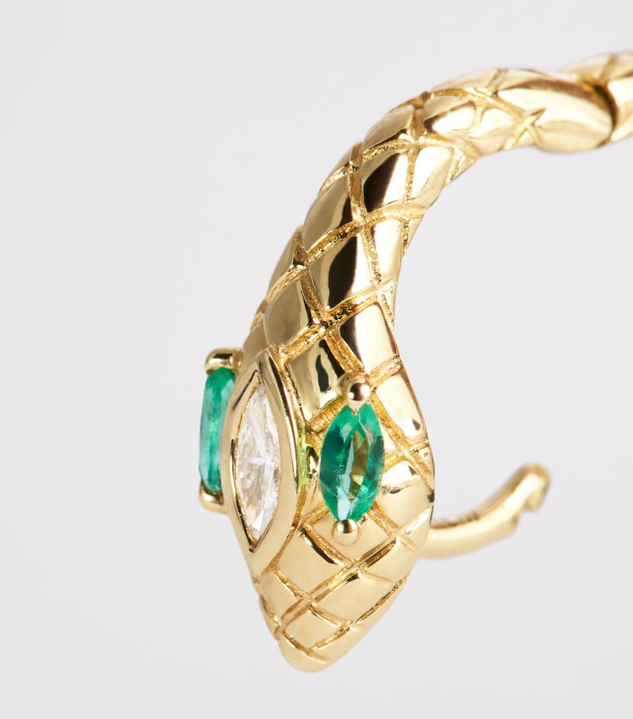 Yellow Gold, Diamond and Emerald Snake Single Huggie Earring YELLOW GOLD Image 6