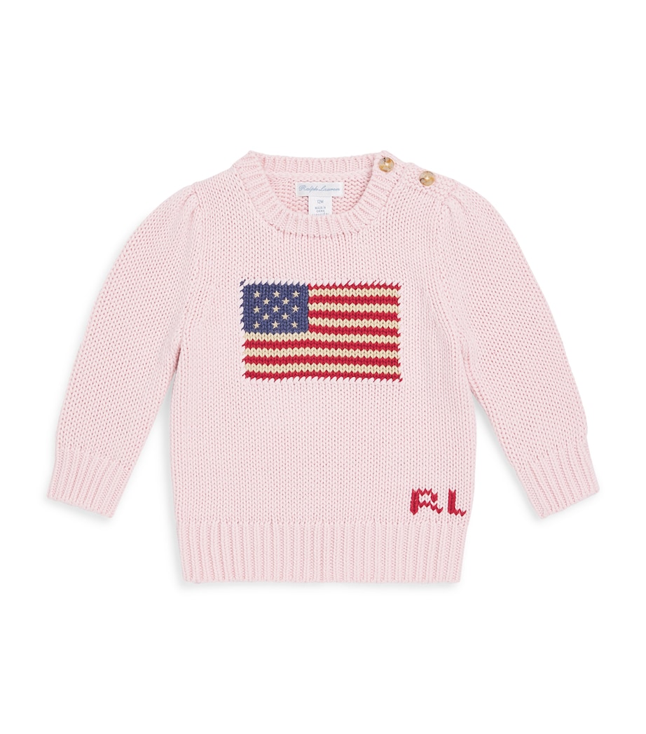 Cotton American Flag Sweater (3-12 Months) ACACIA PINK Image 1