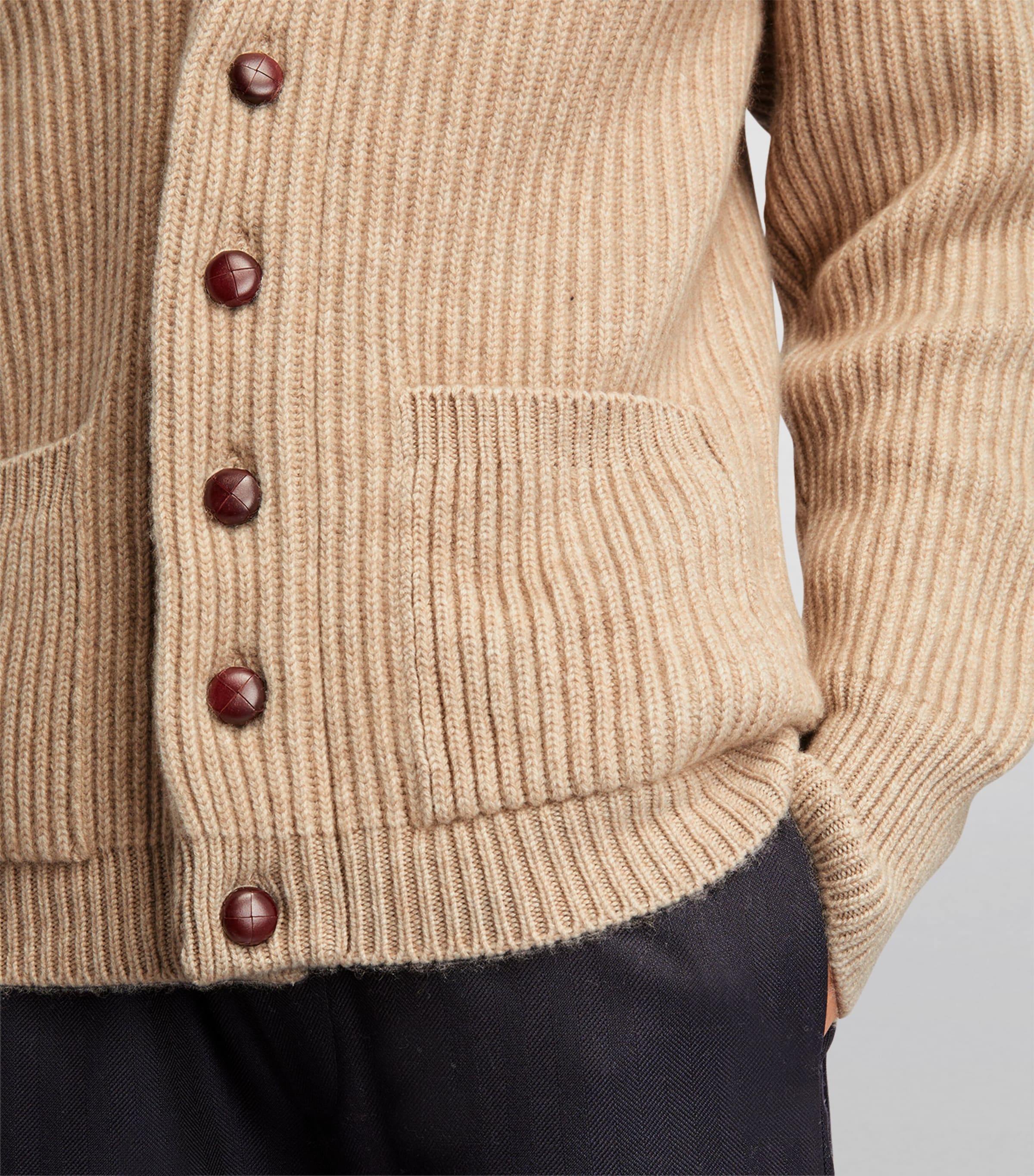 Harrods Mens Cashmere Shawl-Collar Cardigan Oatmeal Marl Image 6