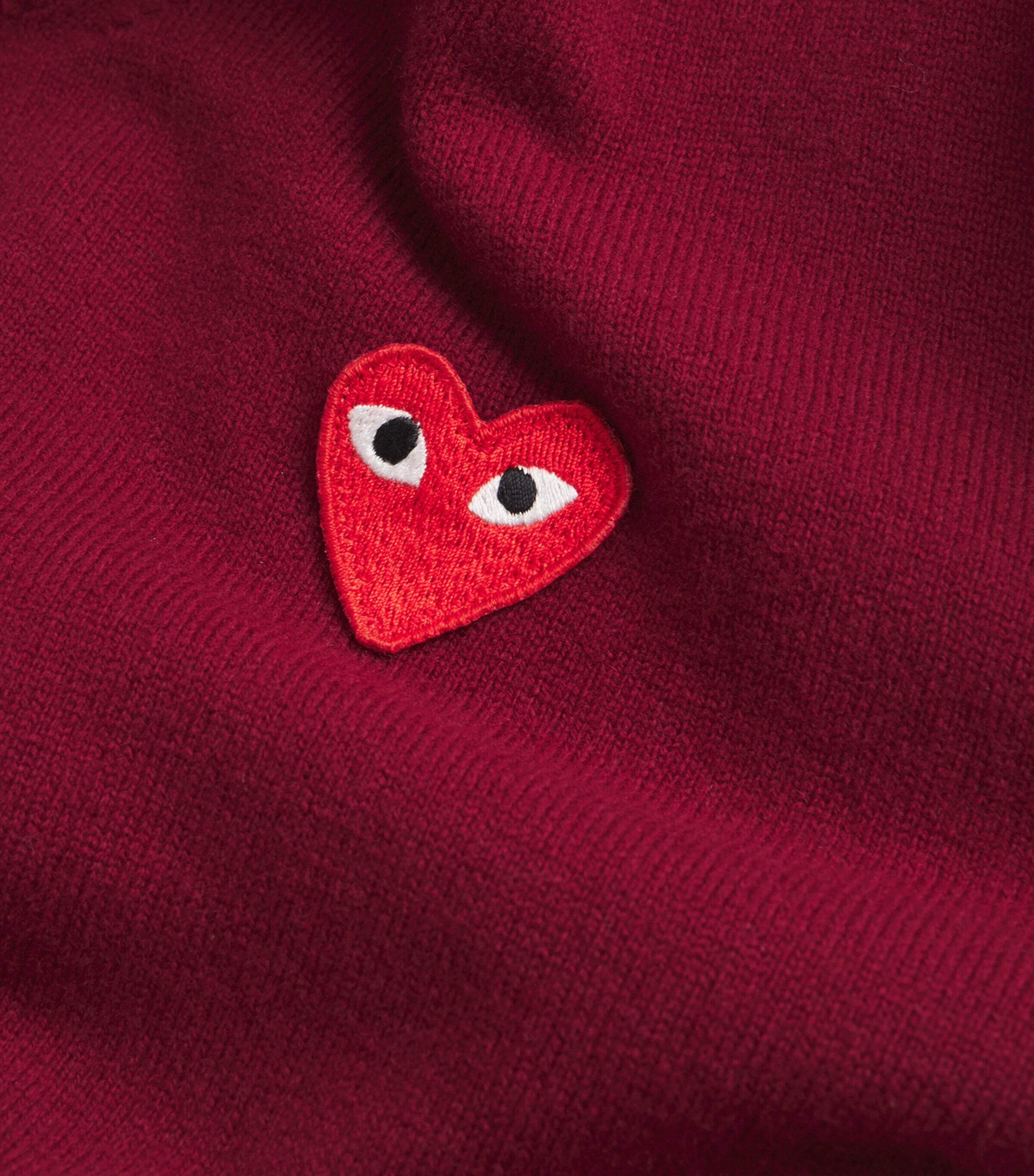 Wool V-Neck Heart Sweater BURGUNDY Image 5