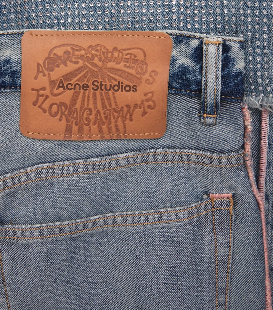 Acne Studios Womens Rhinestone-Detail Mid-Rise Straight Jeans Auz Mid Blue Image 6