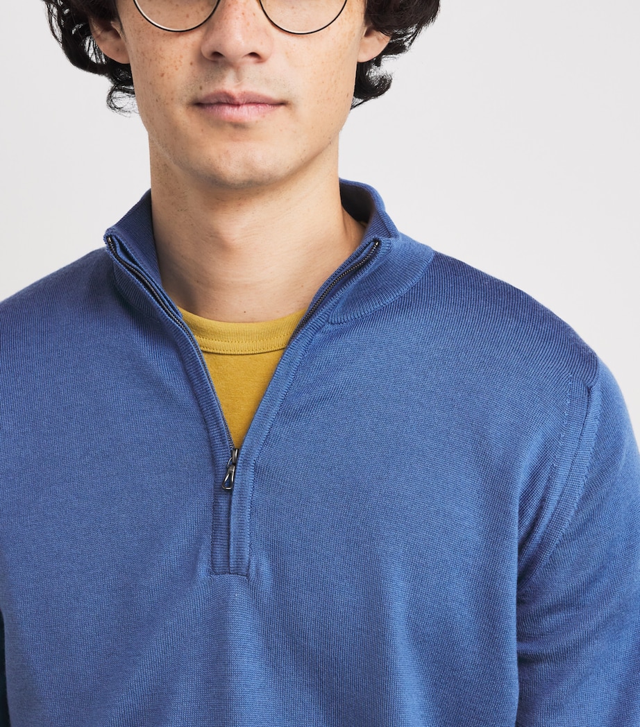 Extra Fine Merino Wool Half-Zip Tapton Sweater SALTIRE BLUE Image 6