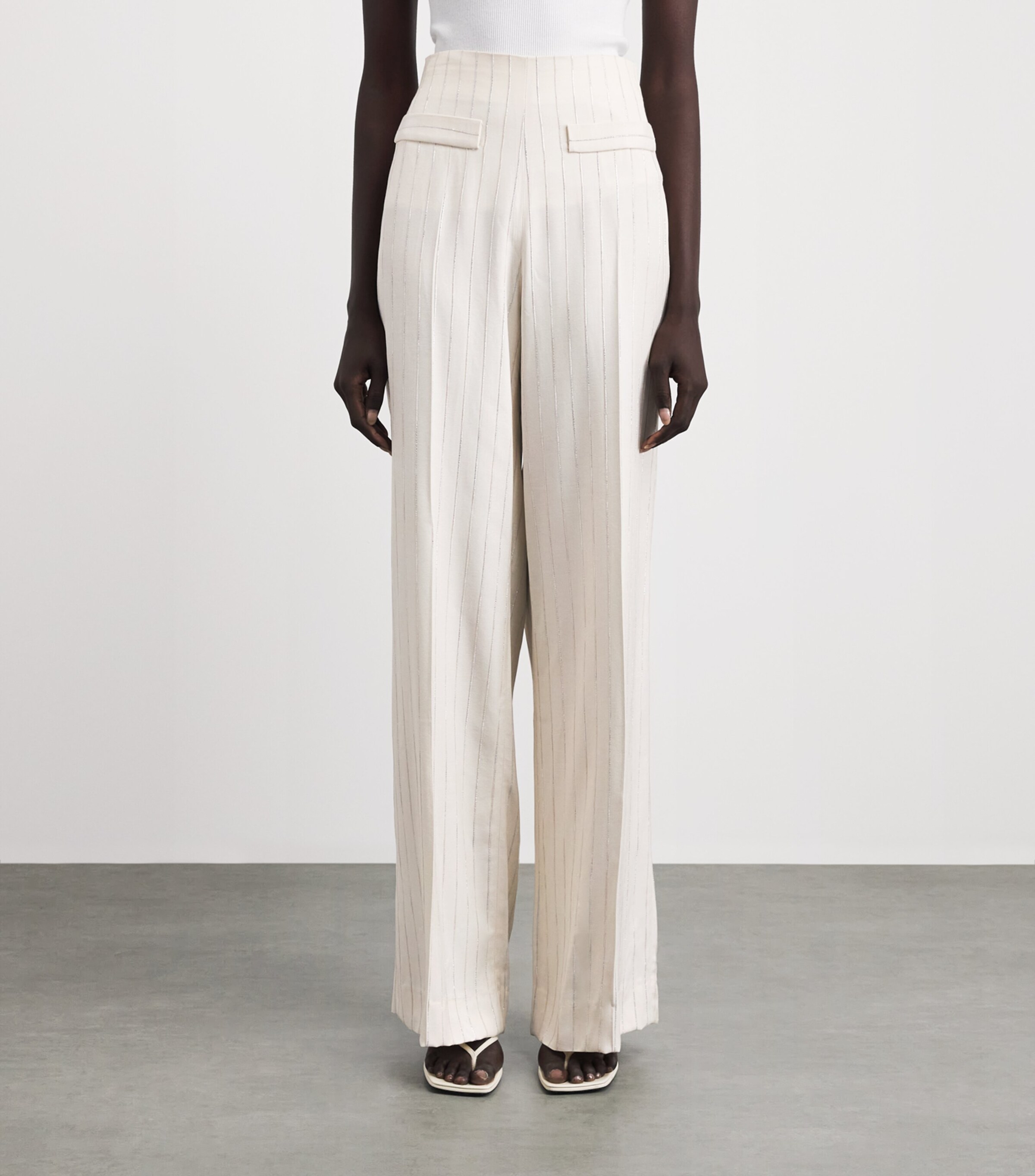 Sandro Paris Womens Sequinned Stripe Trousers Ecru / Silver Image 4