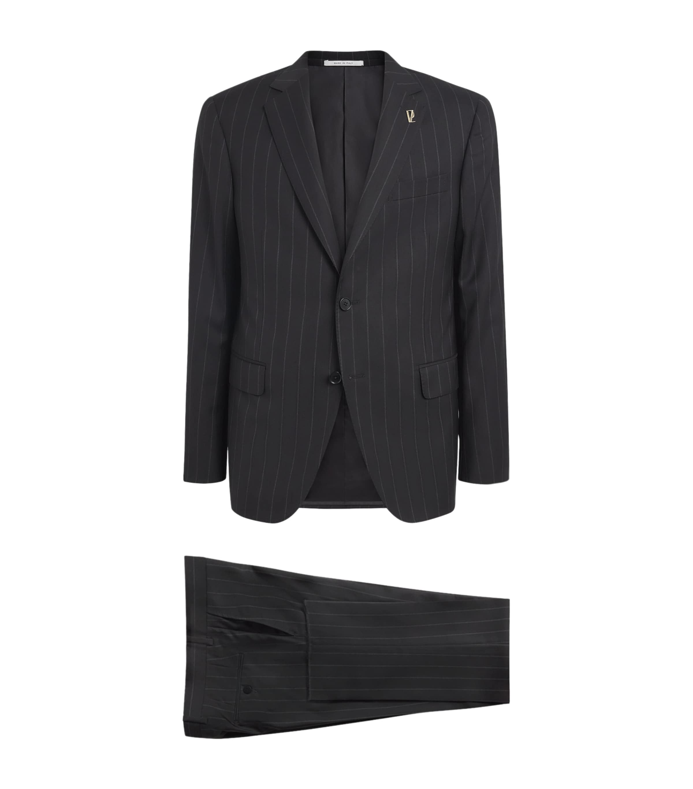 Virgin Wool Pinstripe 2-Piece Suit 20 BLACK Image 1