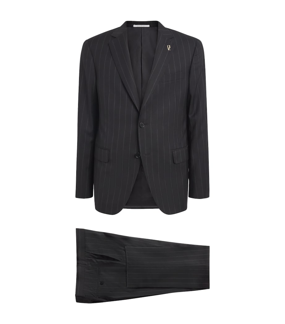 Virgin Wool Pinstripe 2-Piece Suit 20 BLACK Image 1