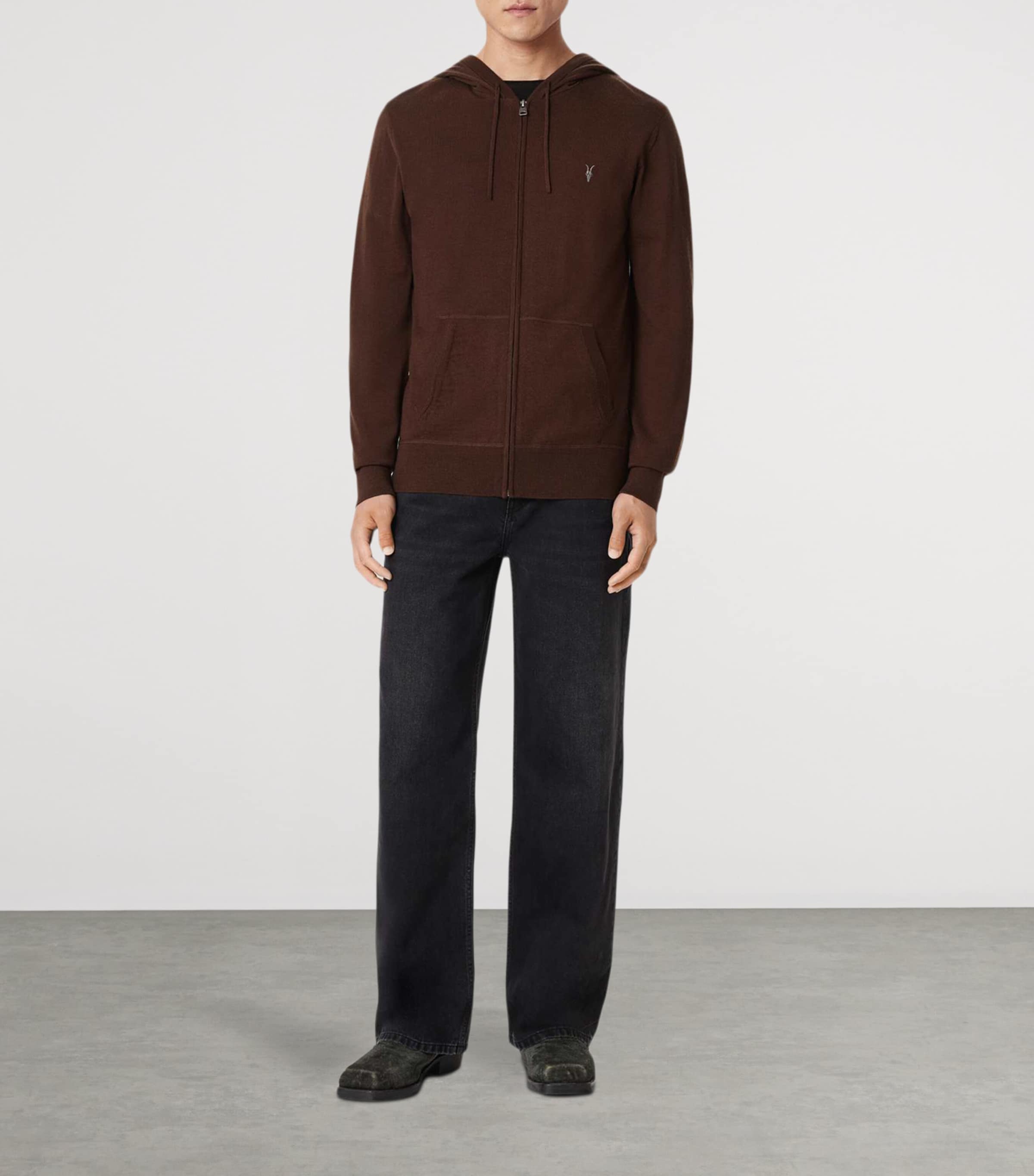 AllSaints Mens Merino Wool Mode Hoodie Hot Choc Brown Image 2