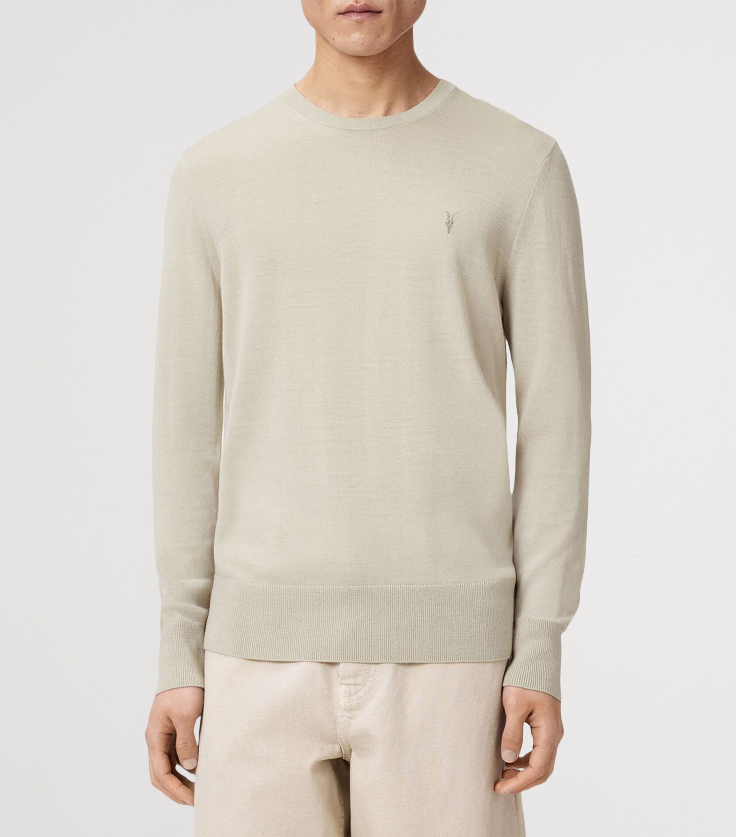 AllSaints Mens Merino Wool Slim Mode Sweater Powdered Green Image 3