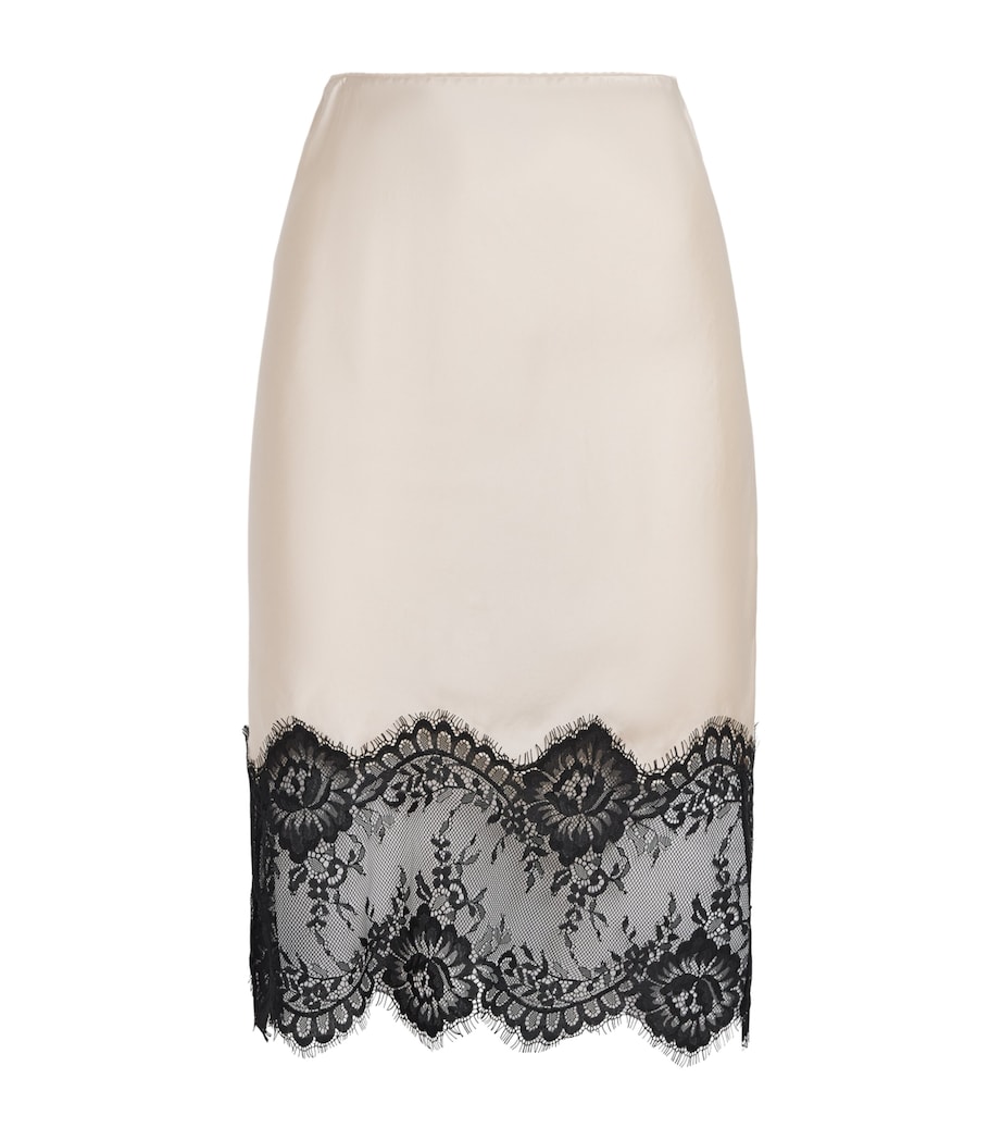 Herskind Womens Satin Lace-Trim Herbert Midi Skirt Creme Image 1