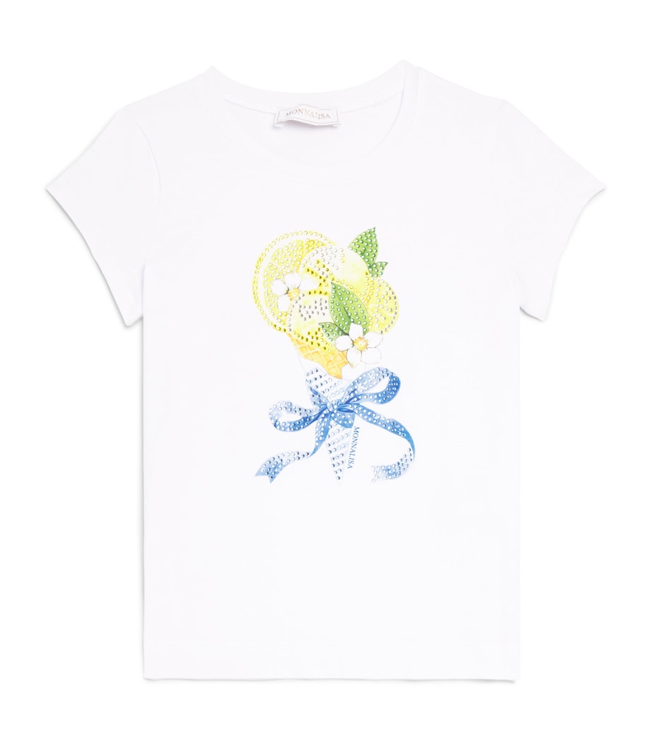 Monnalisa Stretch-Cotton Ice Cream Print T-Shirt (2-12 Years) Optical White Image 1