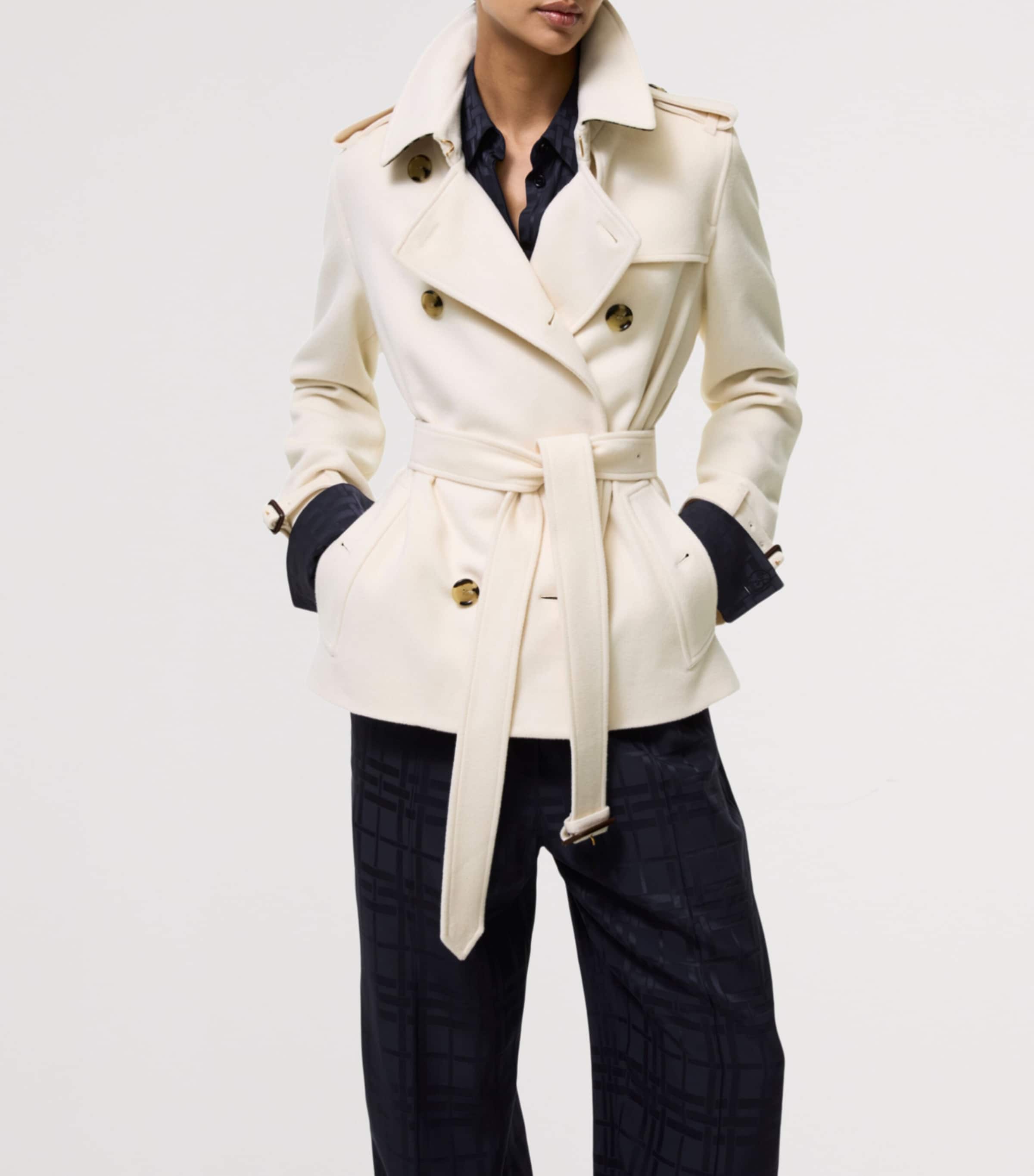 Burberry Womens Cashmere Kensington Trench Jacket Ivory White Image 2