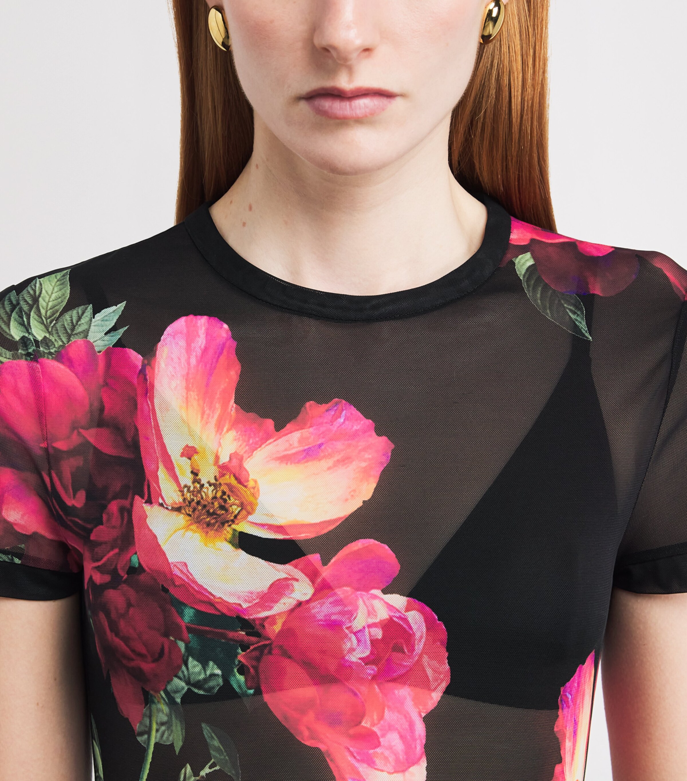 Alice+Olivia Womens Mesh Floral Tess T-Shirt Strngth Blck Image 6