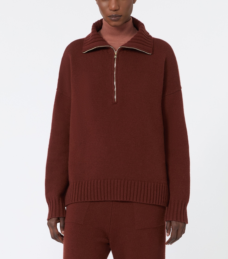 Max Mara Womens Cashmere Quarter-Zip Sweater Rust Image 2