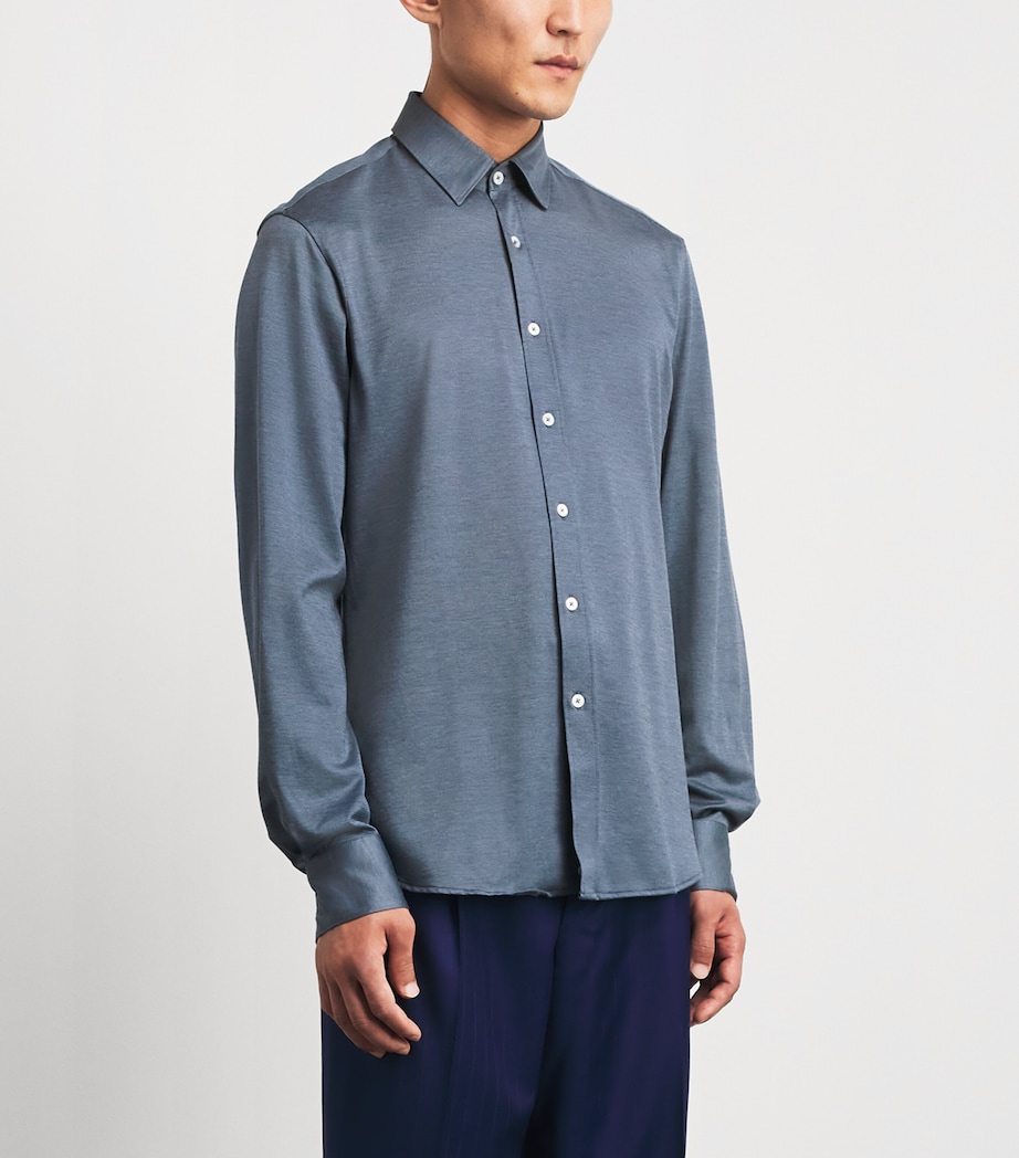 Canali Mens Cotton-Lyocell Jersey Shirt Blue Image 4
