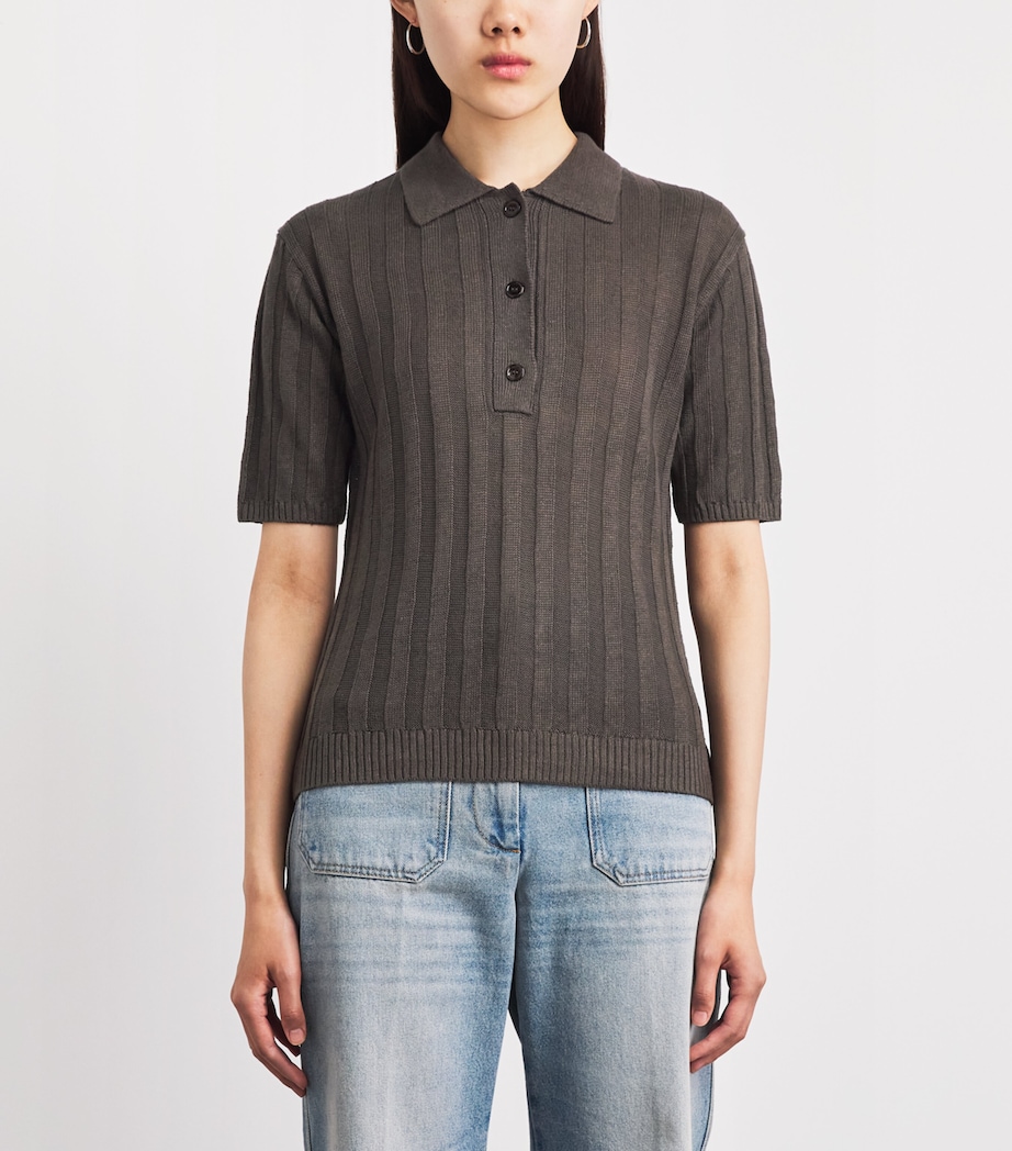 MM Womens Linen Ribbed Polo Sweater Dark Bown Image 4