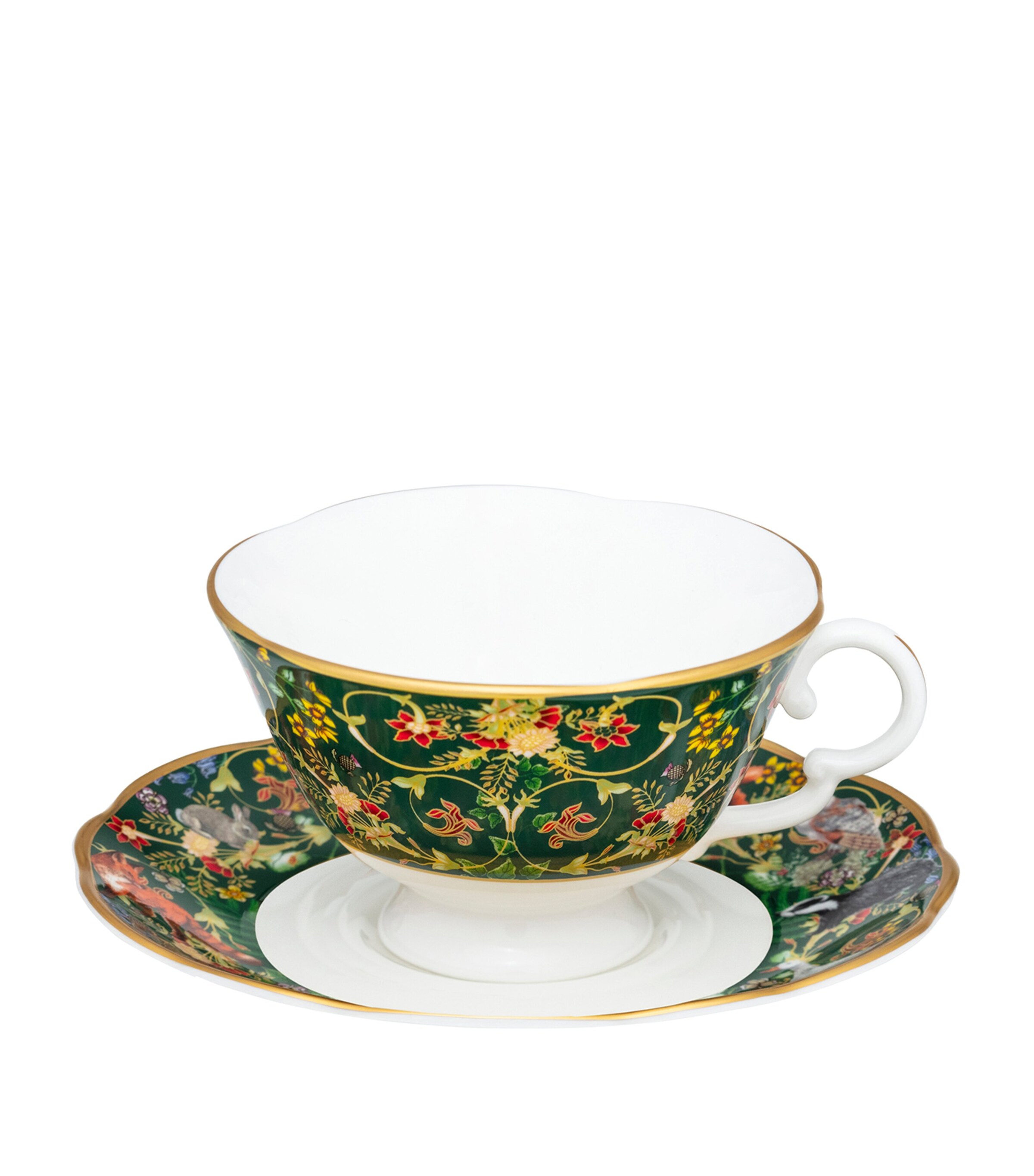 Halcyon Days Woodland Wildlife Teacup And Saucer In Green