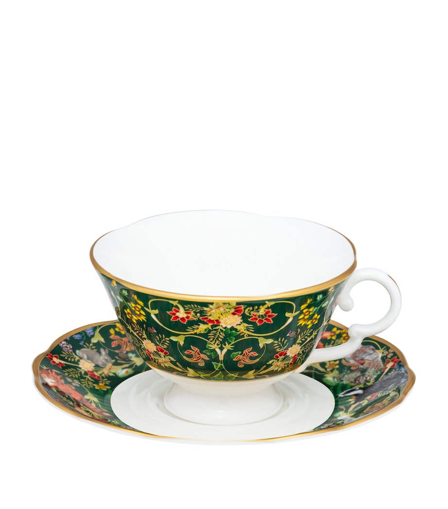 Woodland Wildlife Teacup and Saucer GREEN Image 1