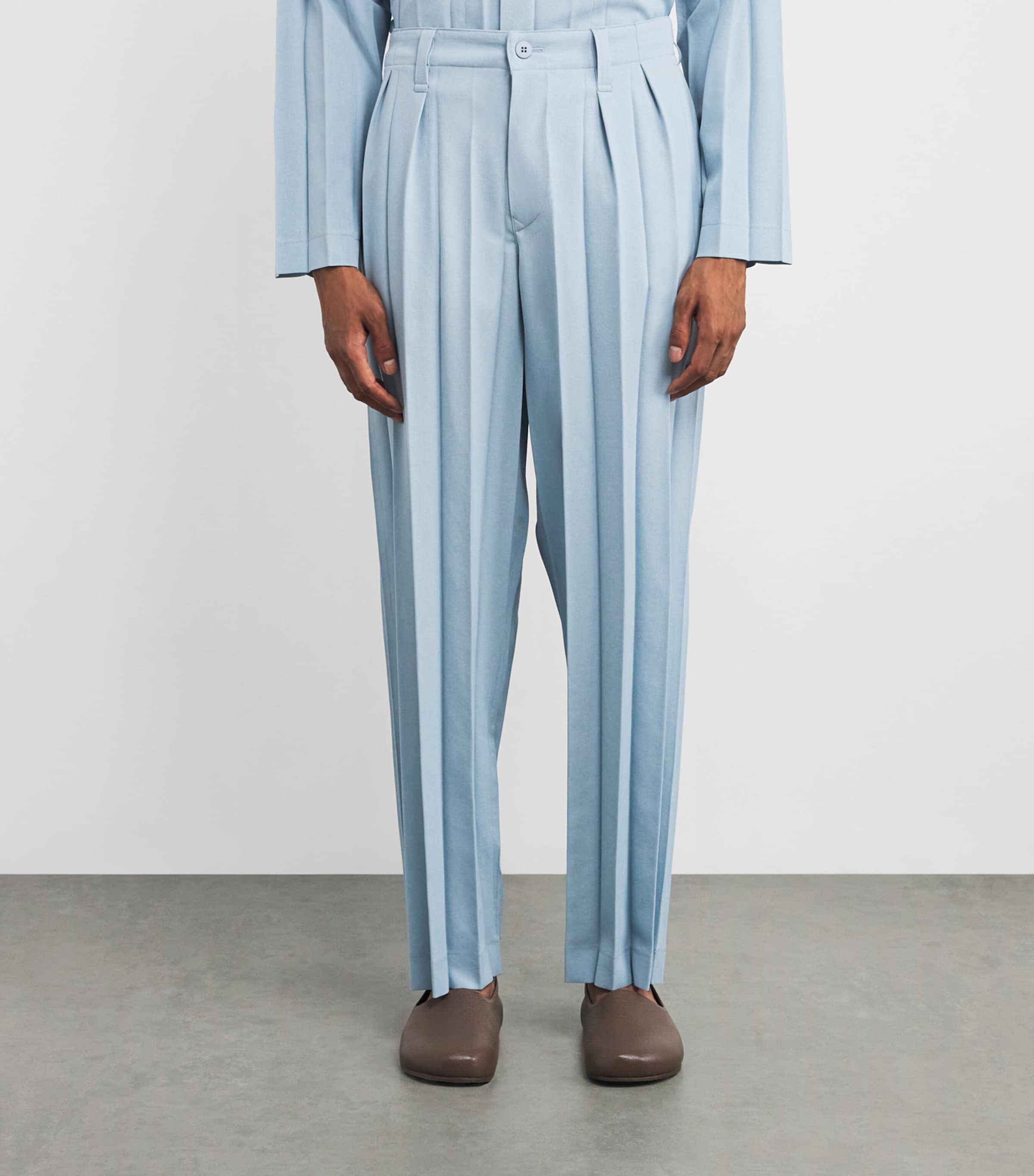 Pleated Edge Ensemble Trousers 72-BLUE Image 3