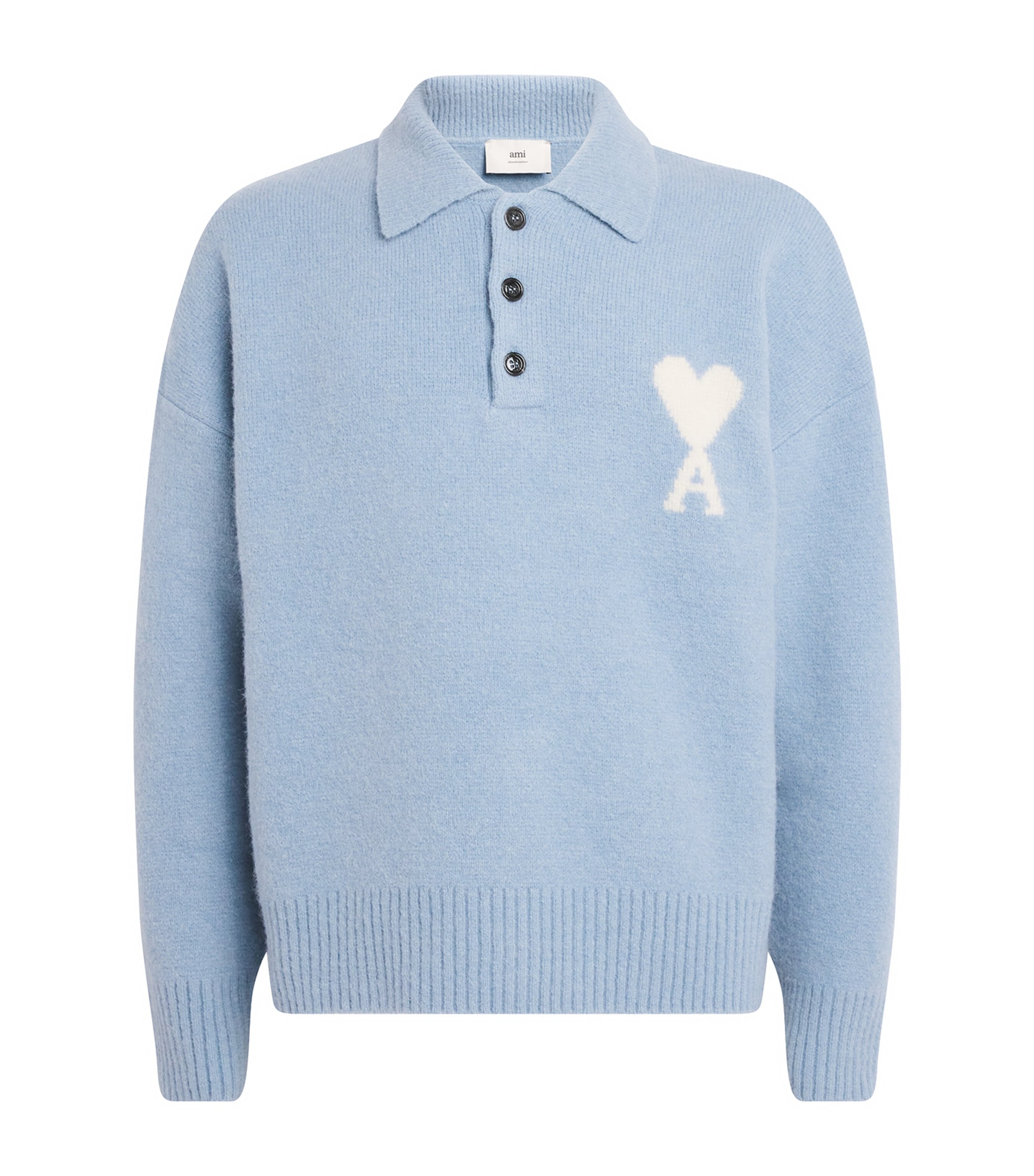 Ami Alexandre Mattiussi Alpaca-blend Polo Sweater In Blue