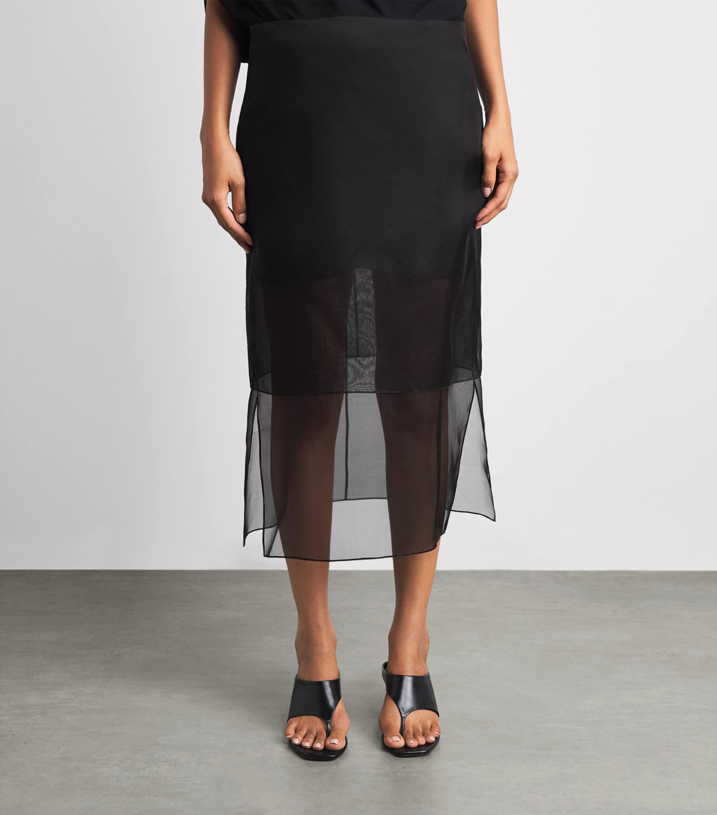 Brandon Maxwell Womens Silk Semi-Sheer Brett Midi Skirt Black Image 4