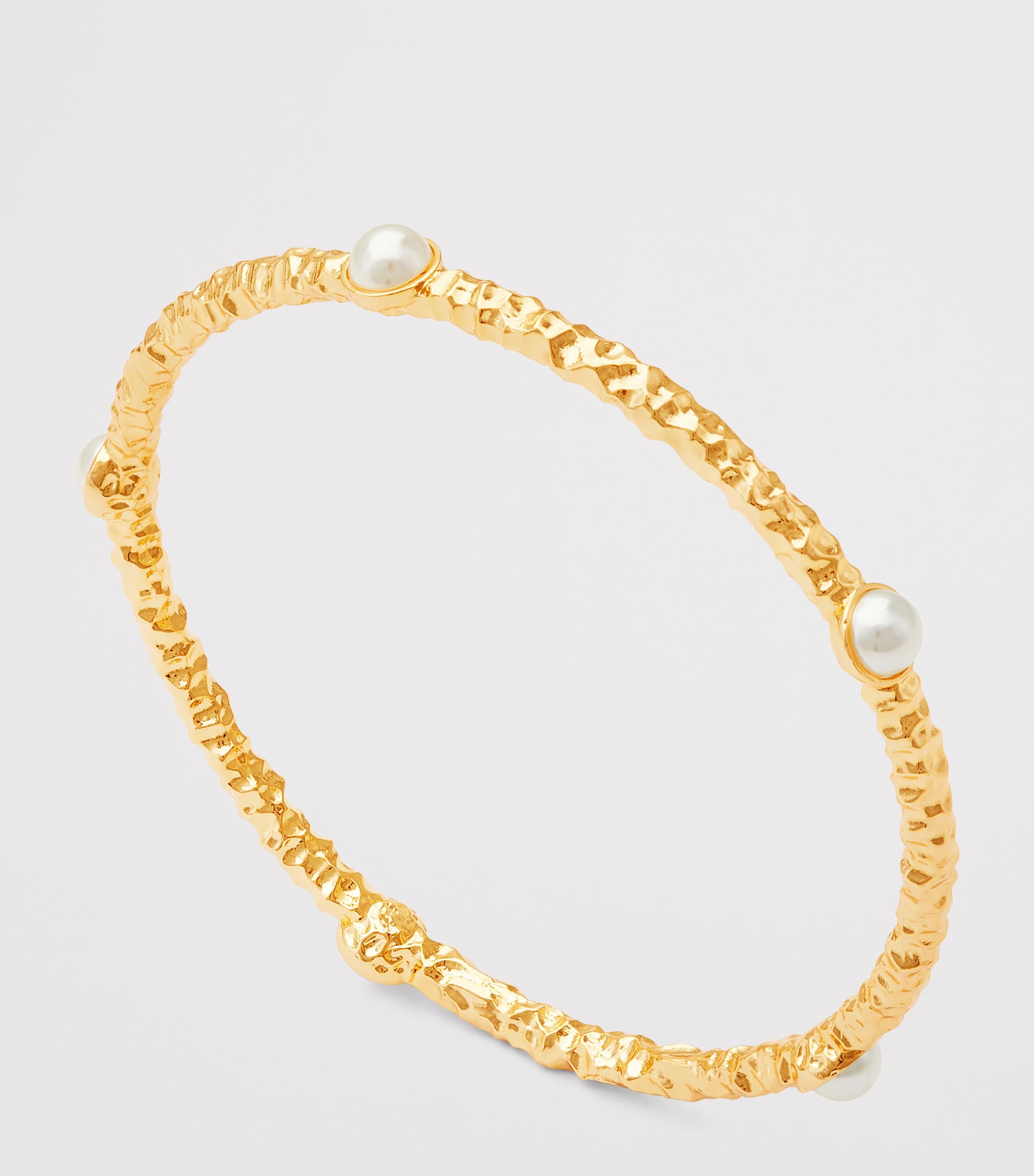 Halcyon Days Gold-Plated Cabochon Torque Bangle Pearl Image 2