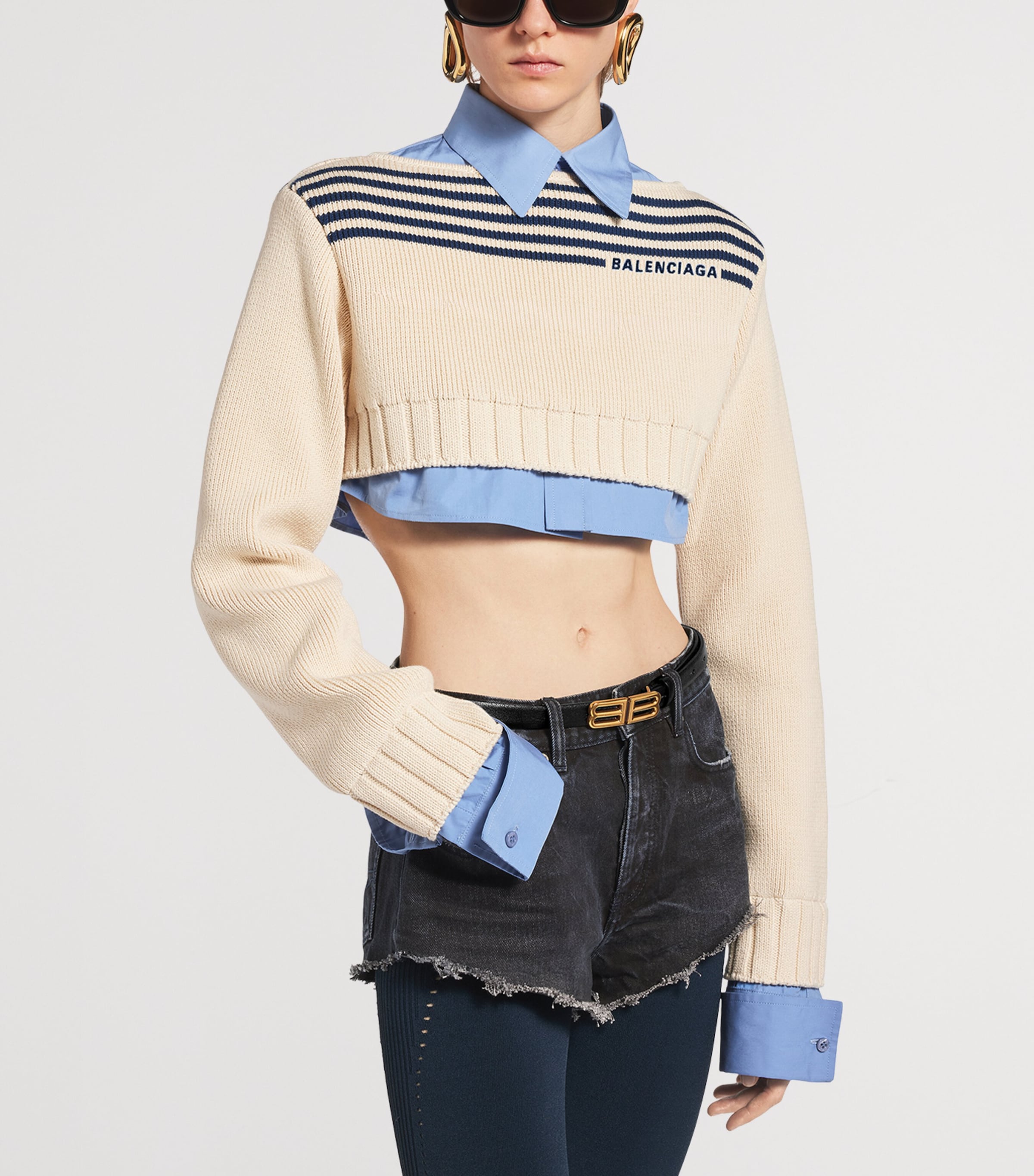 Balenciaga Blue Double Layer Sweater Shirt | Harrods US