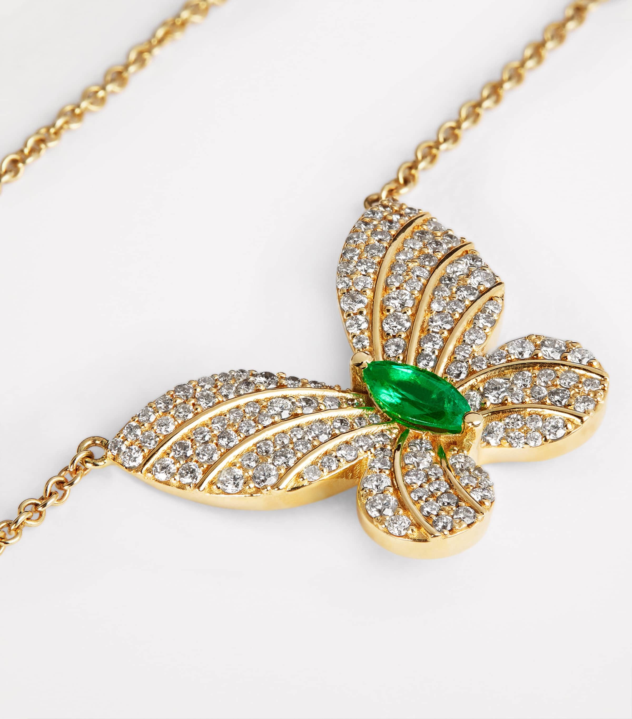 Yellow Gold, Diamond and Emerald Butterfly Necklace YELLOW GOLD Image 4