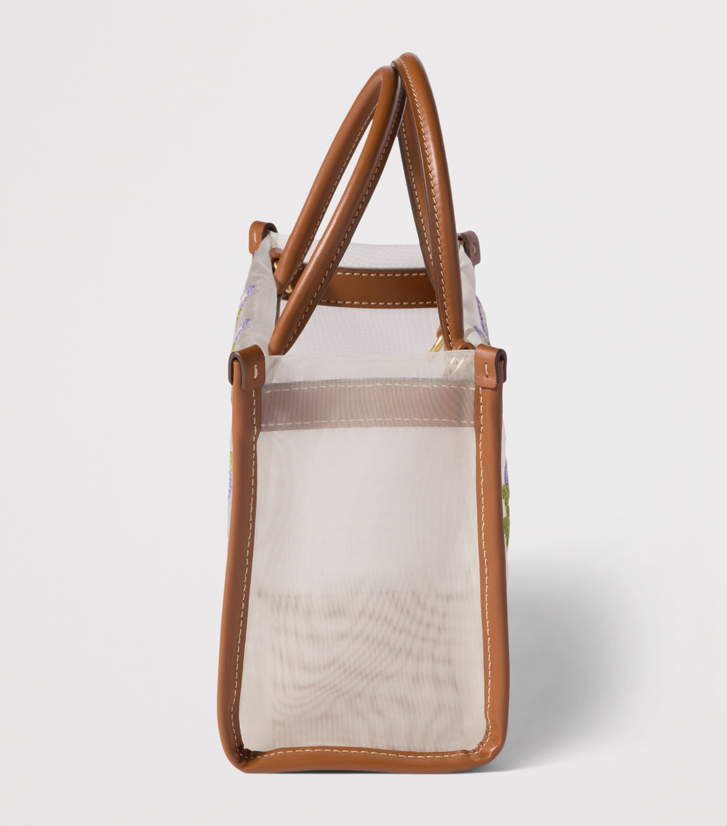 Miu Miu Embroidered Mesh Top-Handle Bag Brown Image 5