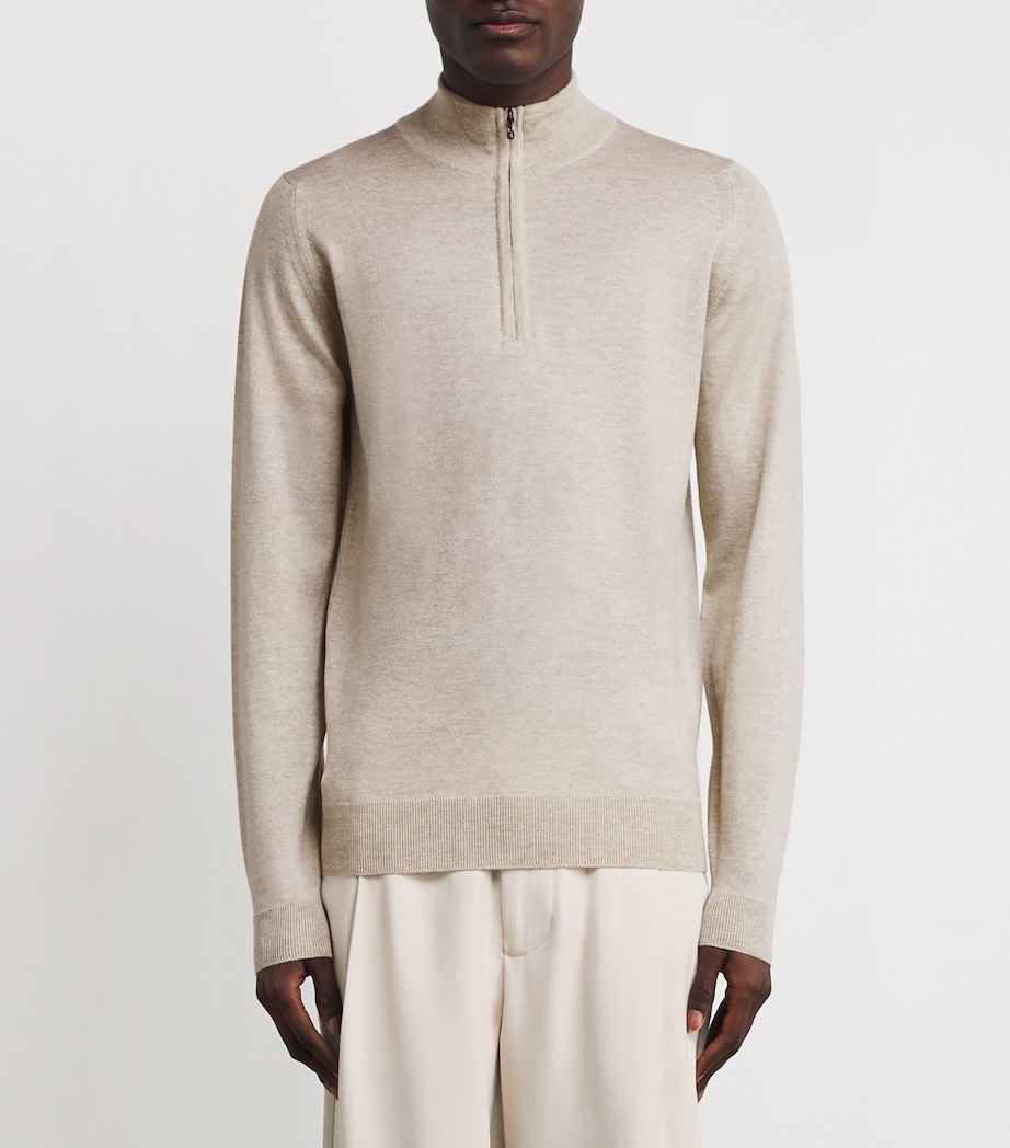 Extra Fine Merino Wool Half-Zip Tapton Sweater GREY FLEECE Image 3