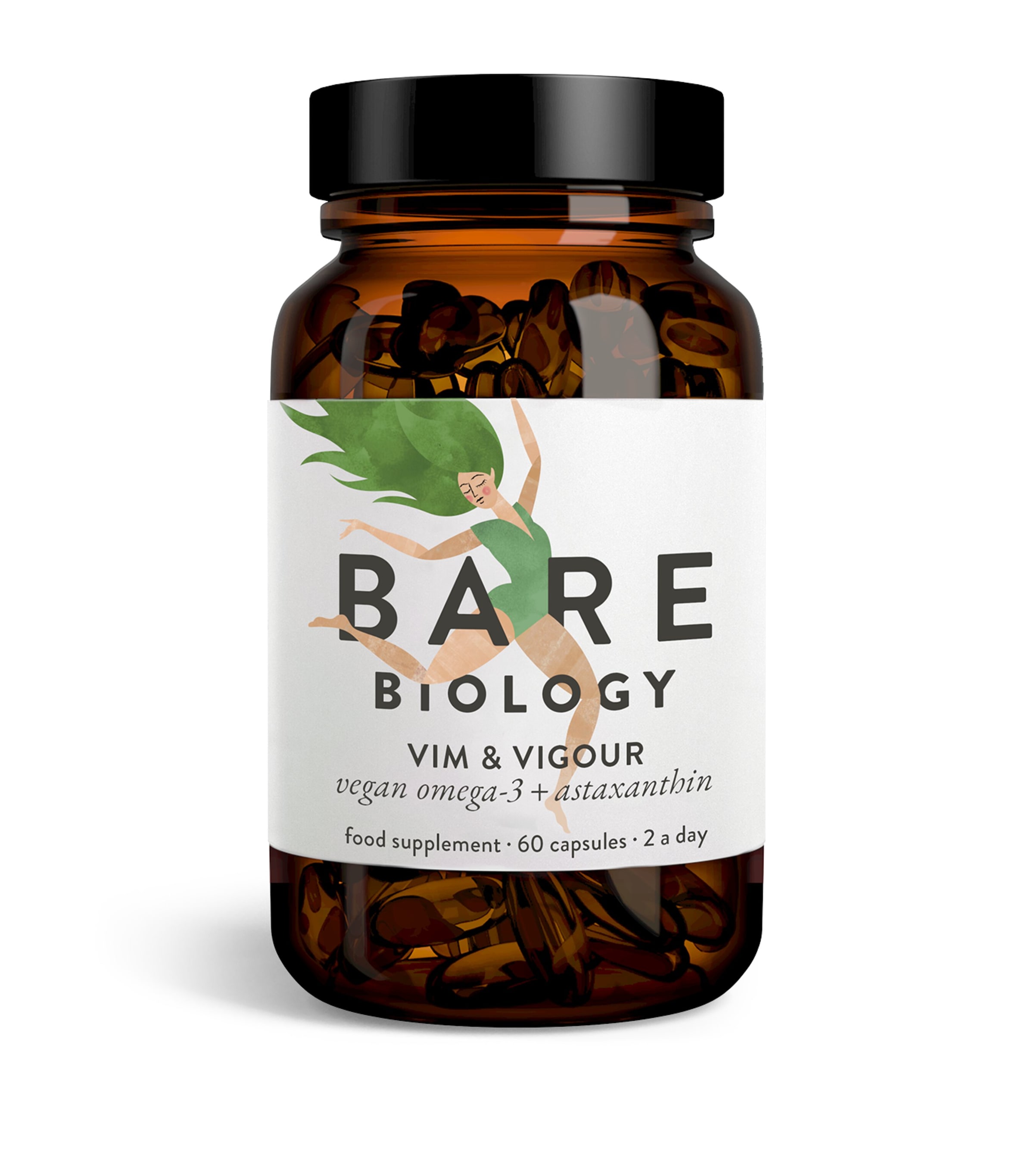 Bare Biology Vim & Vigour Vegan Omega-3 + Astaxanthin (60 Capsules) Image 1