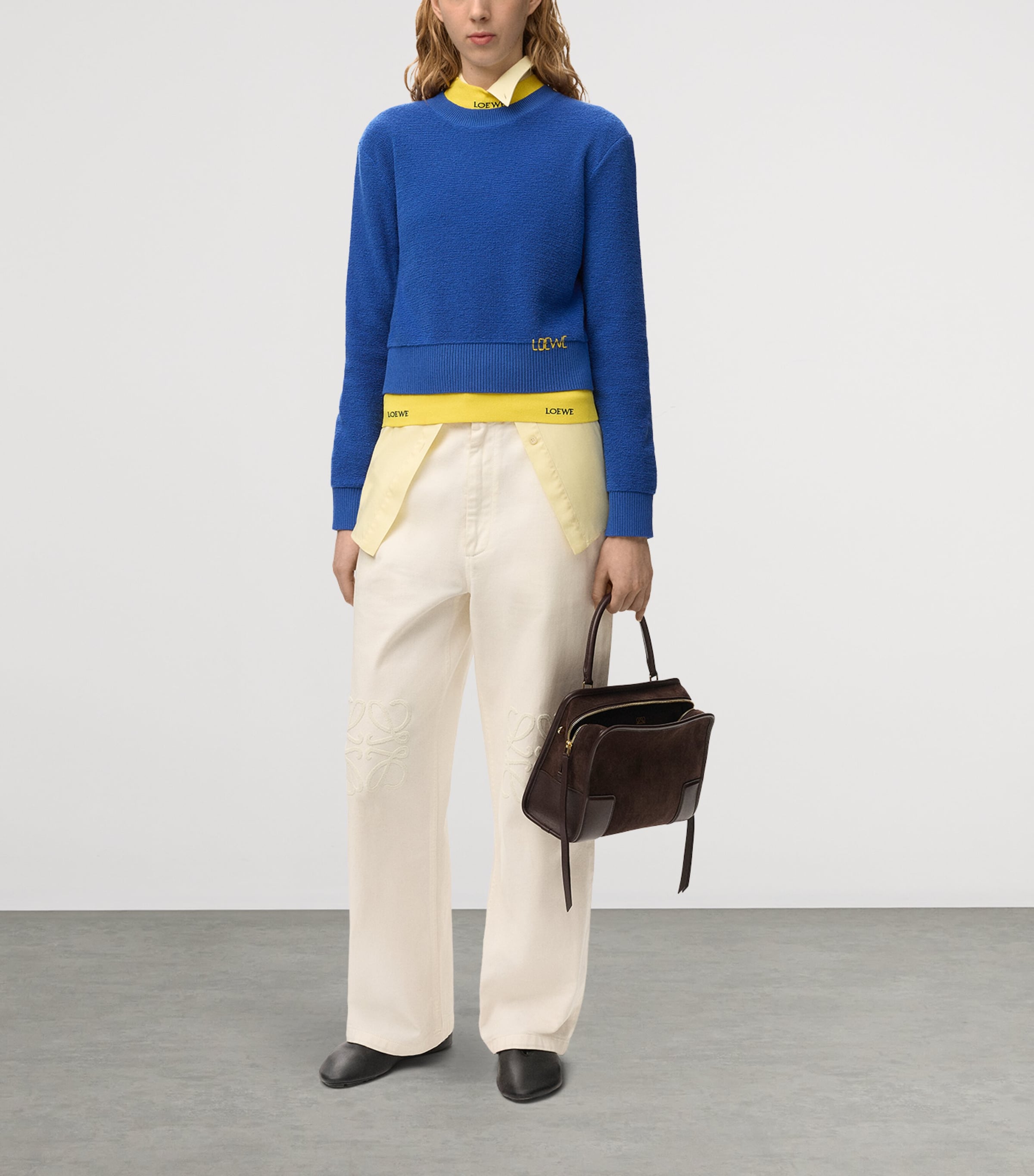LOEWE Womens Wool-Blend Embroidered Sweater Indigo Blue Image 2