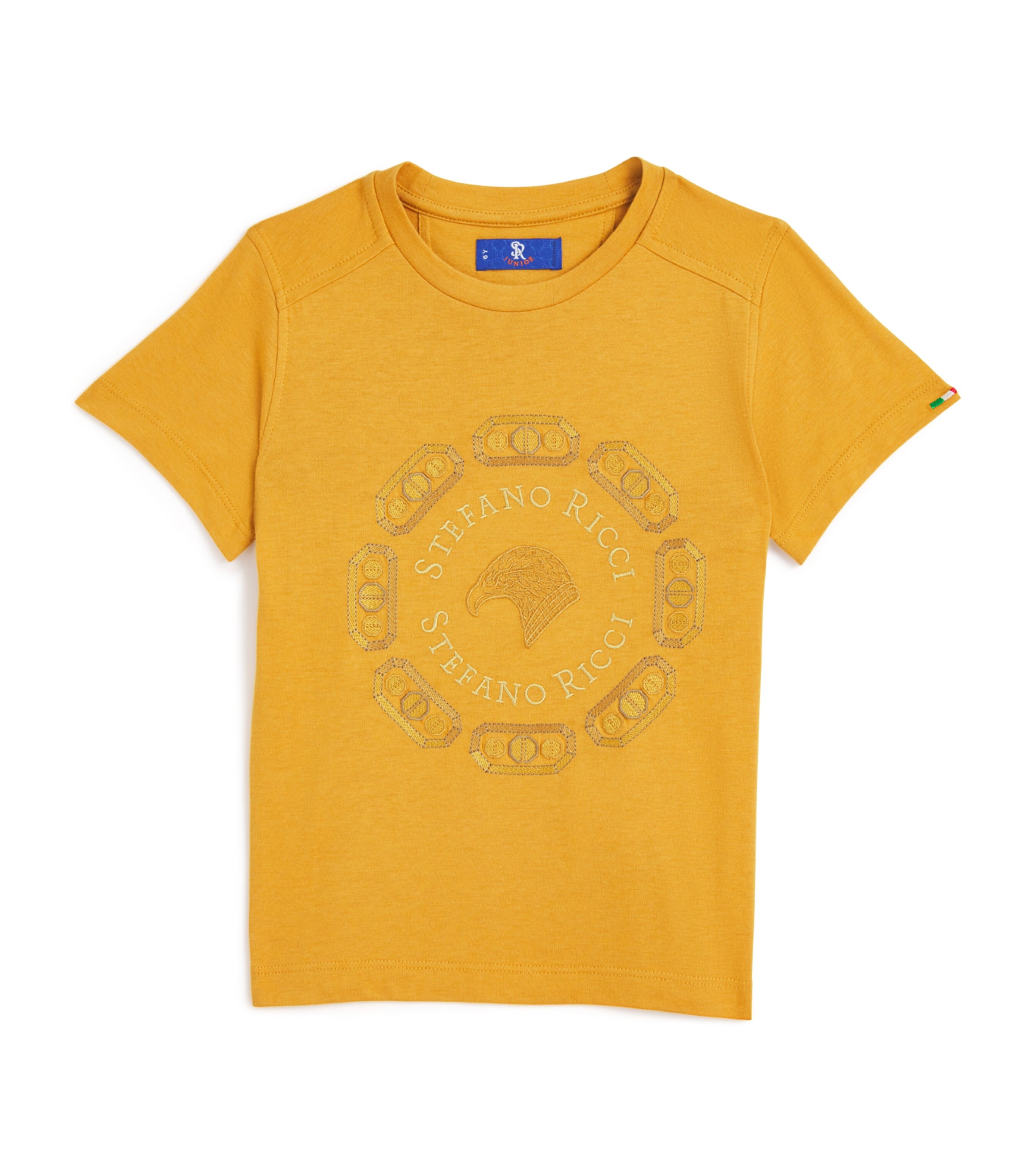 Stefano Ricci Cotton-blend Embroidered Logo T-shirt In Yellow