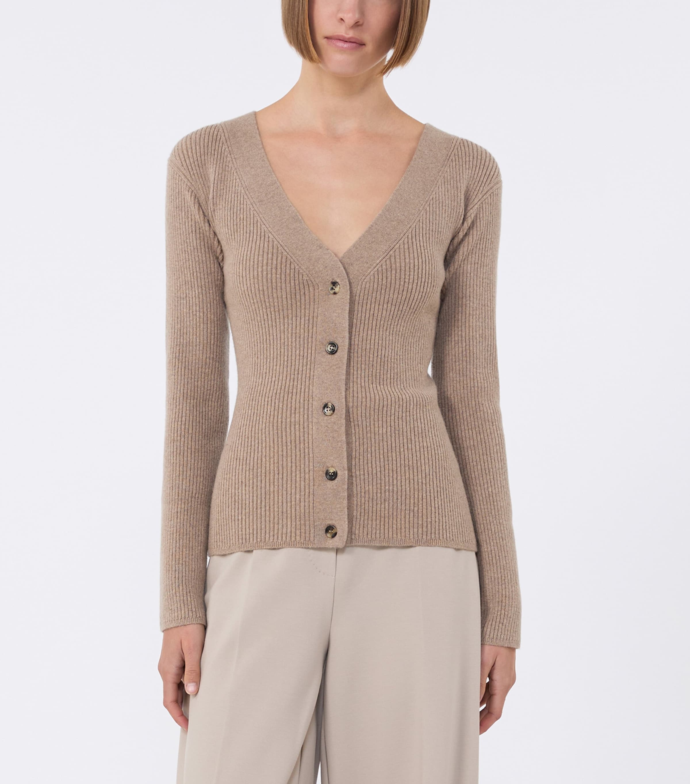 Wool-Blend Ribbed Cardigan SAND Image 3