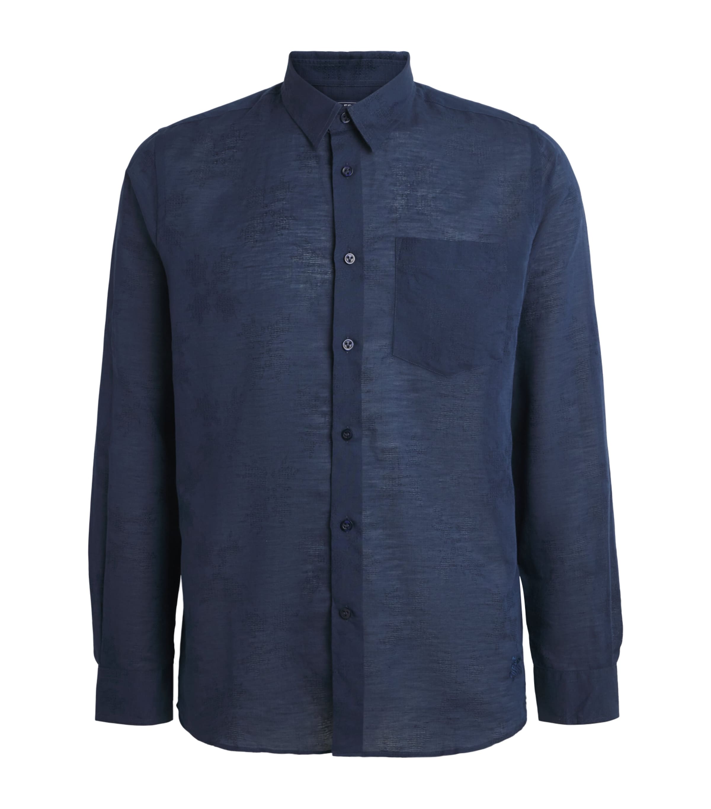 Vilebrequin Mens Cotton-Linen Embroidered Caroubis Shirt Blue Marine Image 1