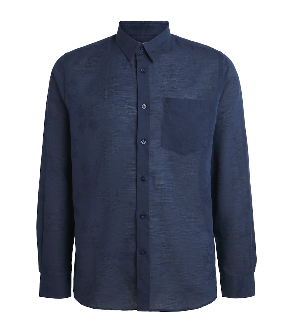 Vilebrequin Cotton-Linen Embroidered Caroubis Shirt Blue Marine