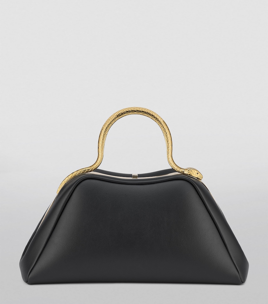 Small Leather Serpentine Top Handle Bag BLACK Image 4
