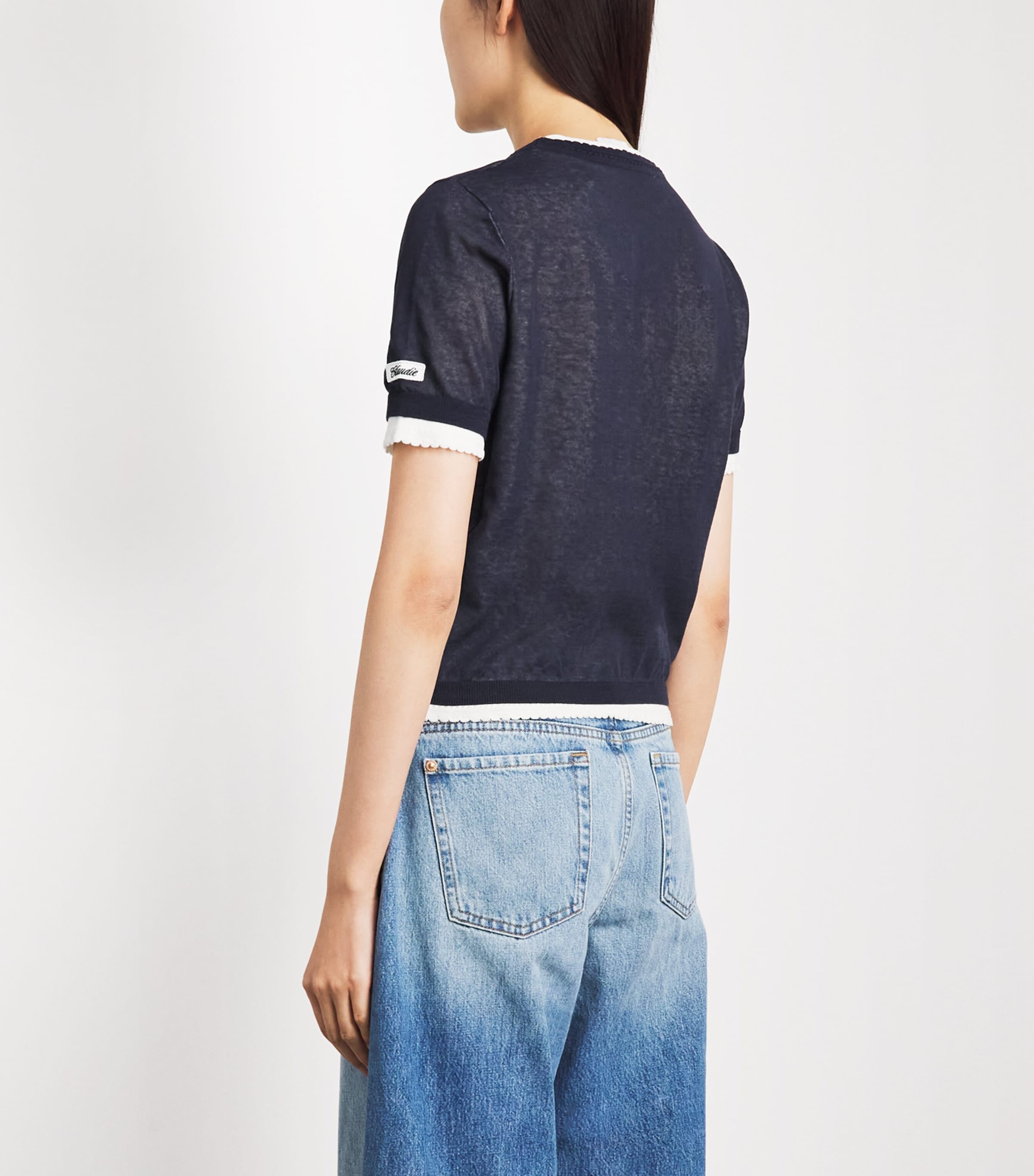 Claudie Pierlot Womens Cotton-Blend Contrast-Knit Sweater Ink Image 5