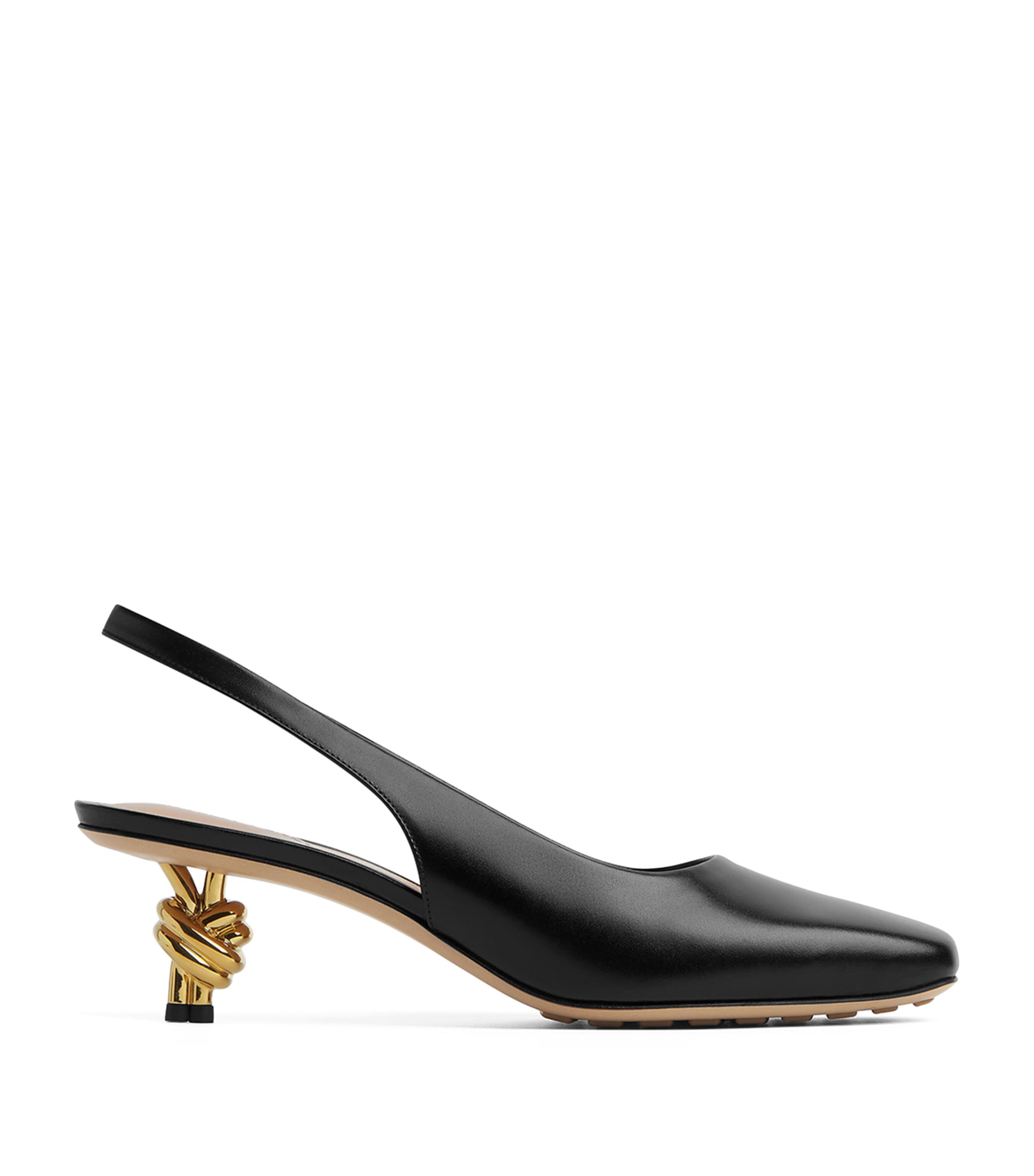 Bottega Veneta Leather Knot Slingback Pumps 45 In Black