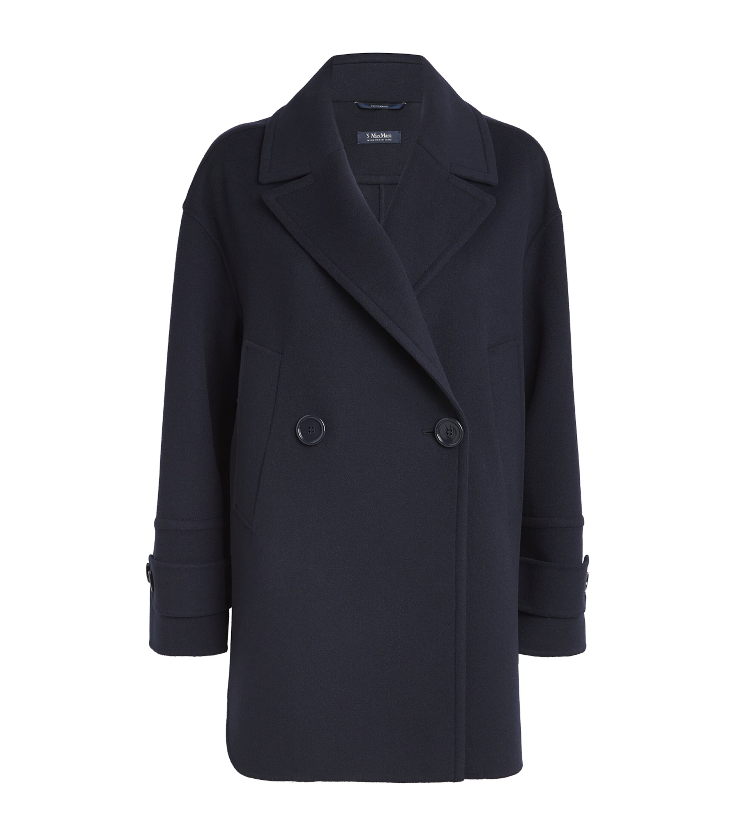 Max Mara Virgin Wool Pea Coat In Navy