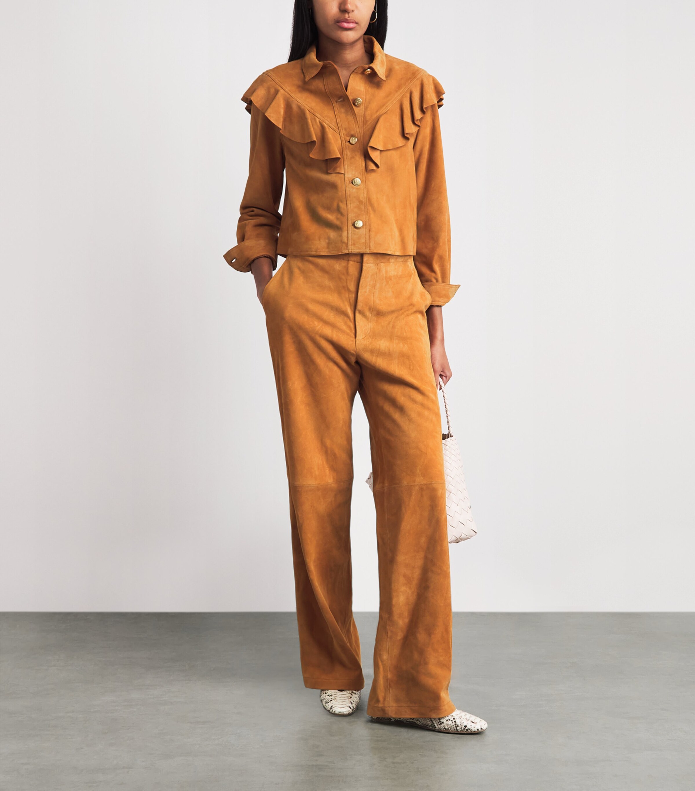 Ulla Johnson Womens Suede Freja Straight Trousers Cognac Image 2