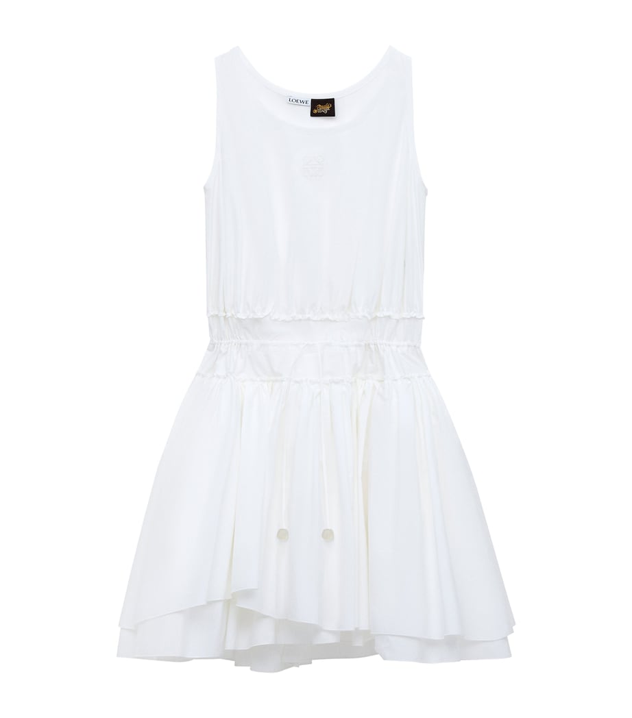 LOEWE Womens x Paula’s Ibiza Cotton Poplin Ruched Mini Dress White Image 1